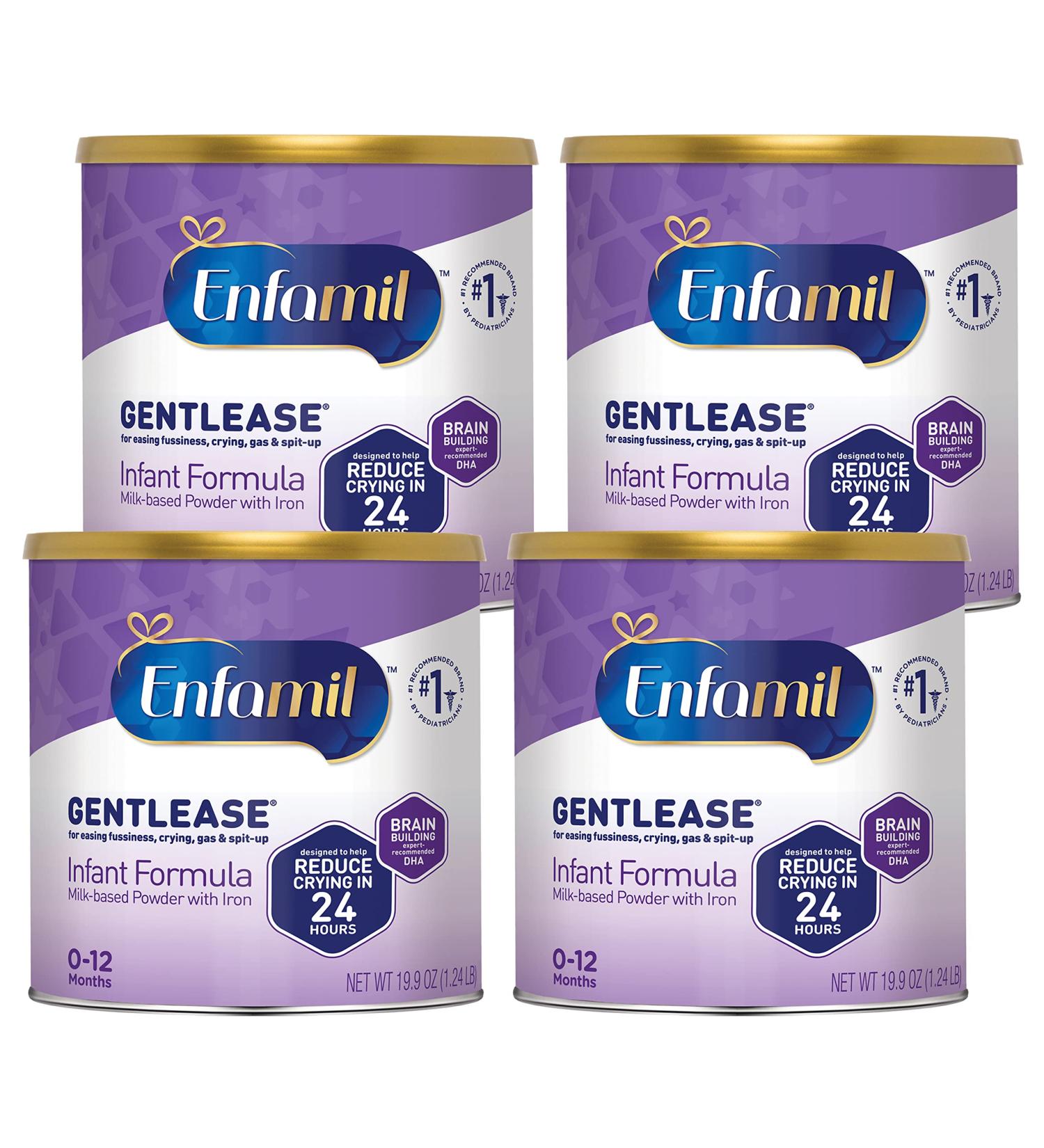 Enfamil Gentlease Baby Formula Powder Can 19.9 Oz - Pack of 4 | Reduces Fussiness, Gas, & Crying | DHA & Choline for Brain Development | 79.6 Oz Total - Buy Online on GoSupps.com