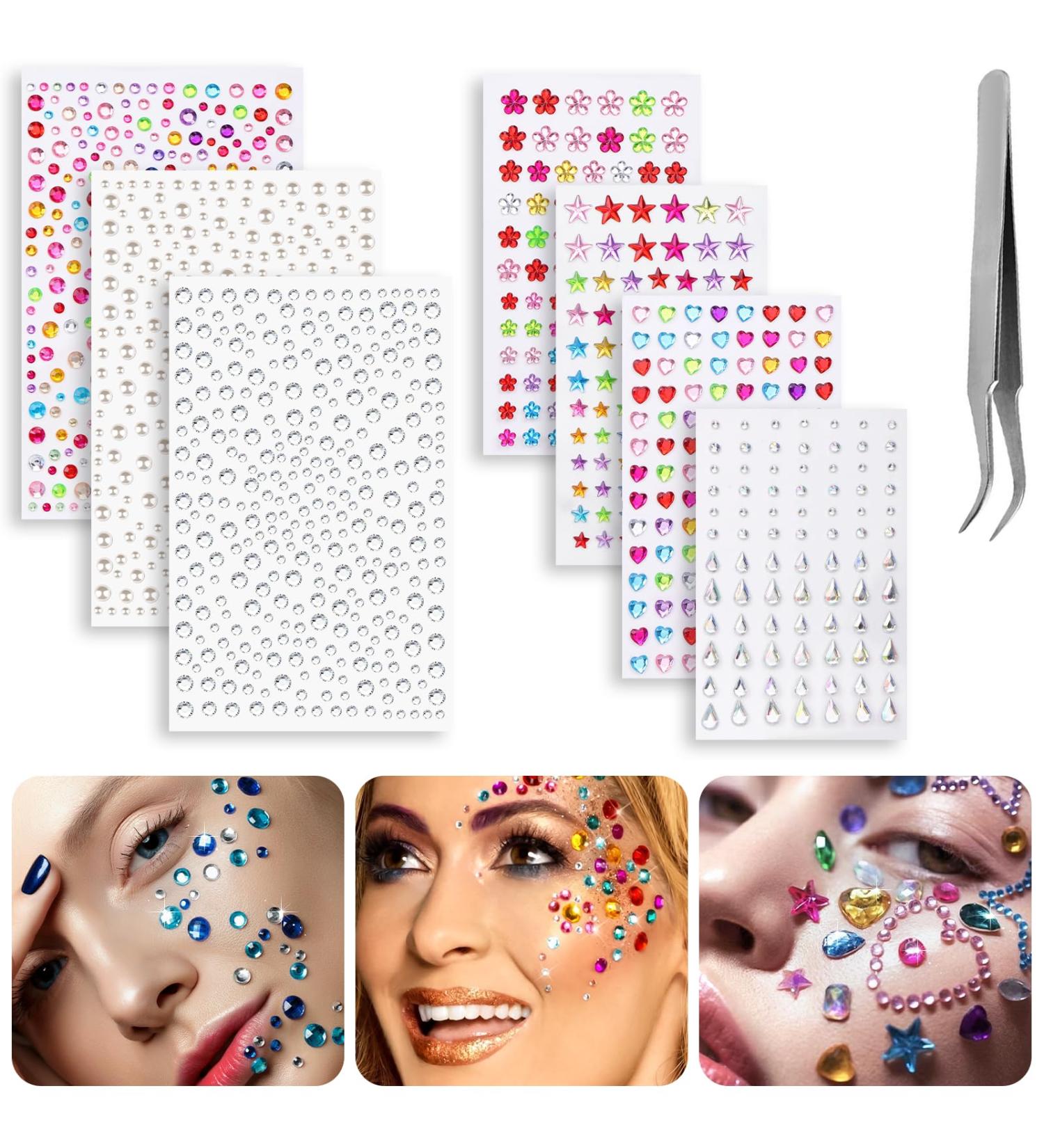 XANGNIER 1323Pcs Face Gems - Self-Adhesive Rhinestones & Jewels for Makeup Body Art Festivals & Crafts - Buy Online on GoSupps.com