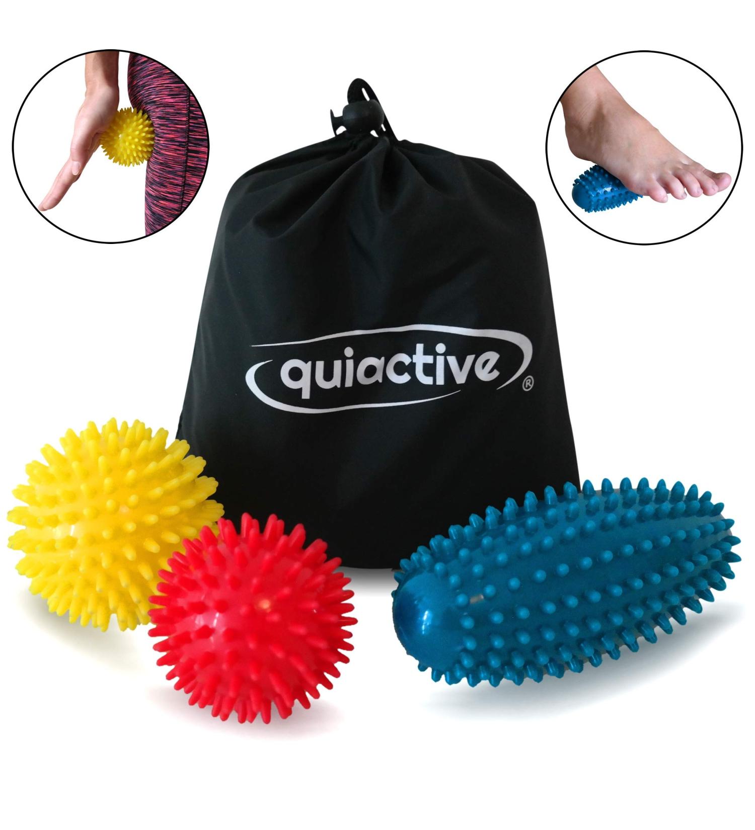 Quiactive Hedgehog Ball Set of 3 - Massage Balls for Back Legs Feet & Hands - Includes Bag Instructions & Air Pump - Perfect for Fascia Release | International Shipping - Buy Online on GoSupps.com