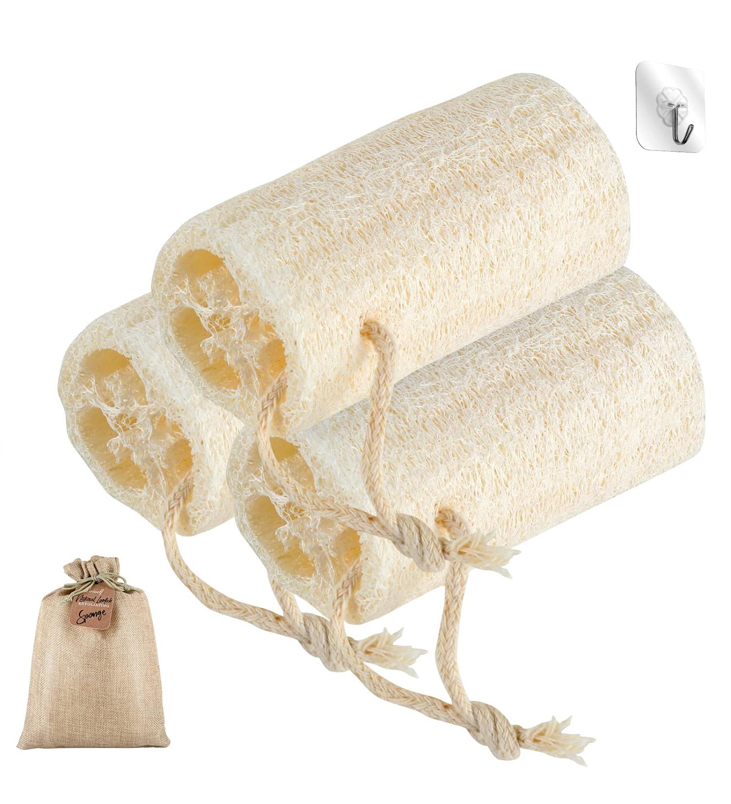 Natural Loofah Sponge for Exfoliating Body Scrubber - 3 Pack for Men and Women - Eco-Friendly and Skin Care Benefits for a Radiant Appearance - Buy Online on GoSupps.com