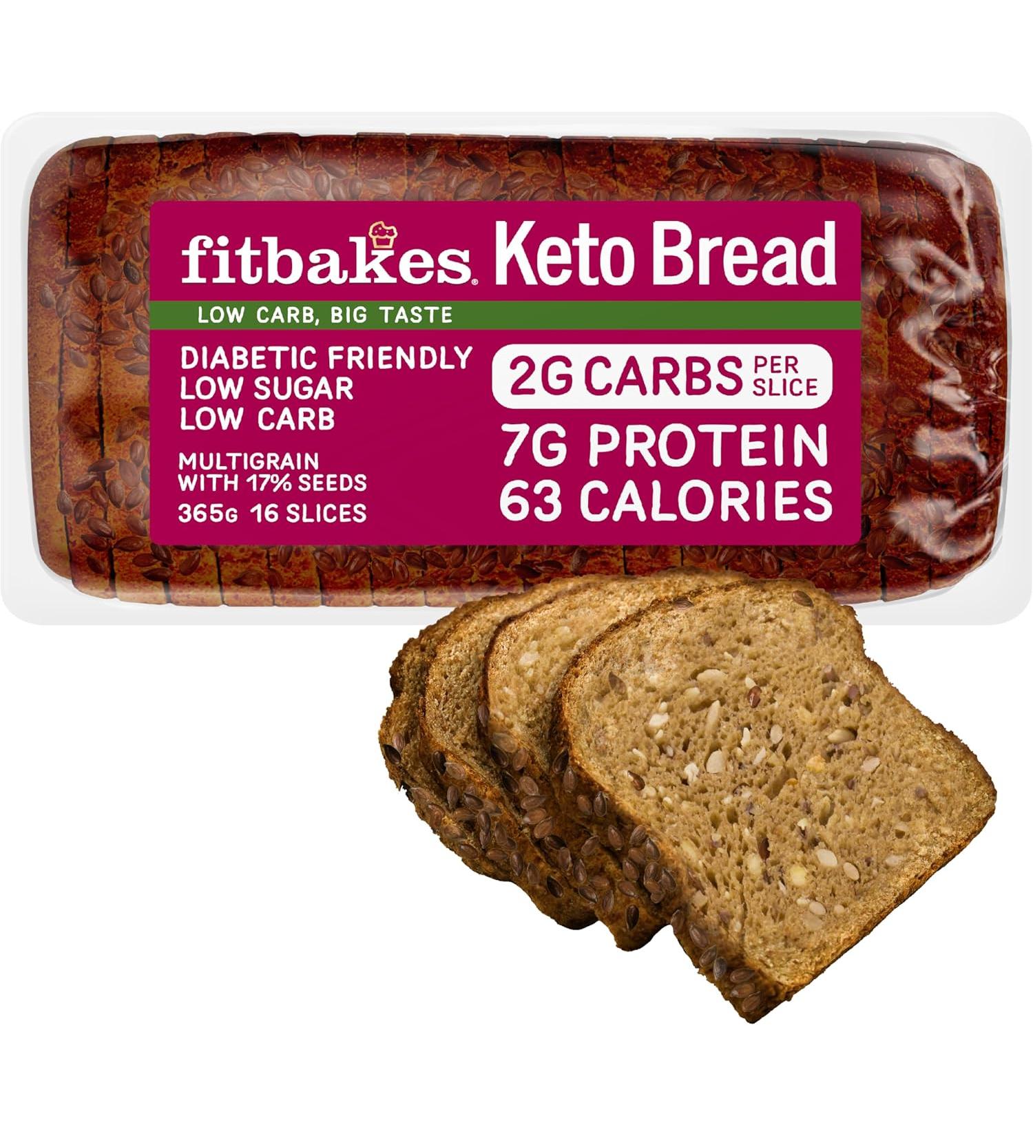 Fitbakes Keto Bread 2g Carbs 7g Protein Low Carb Bread Loaf High Protein Snacks Low Calorie Diet 16 slices - Buy Online on GoSupps.com