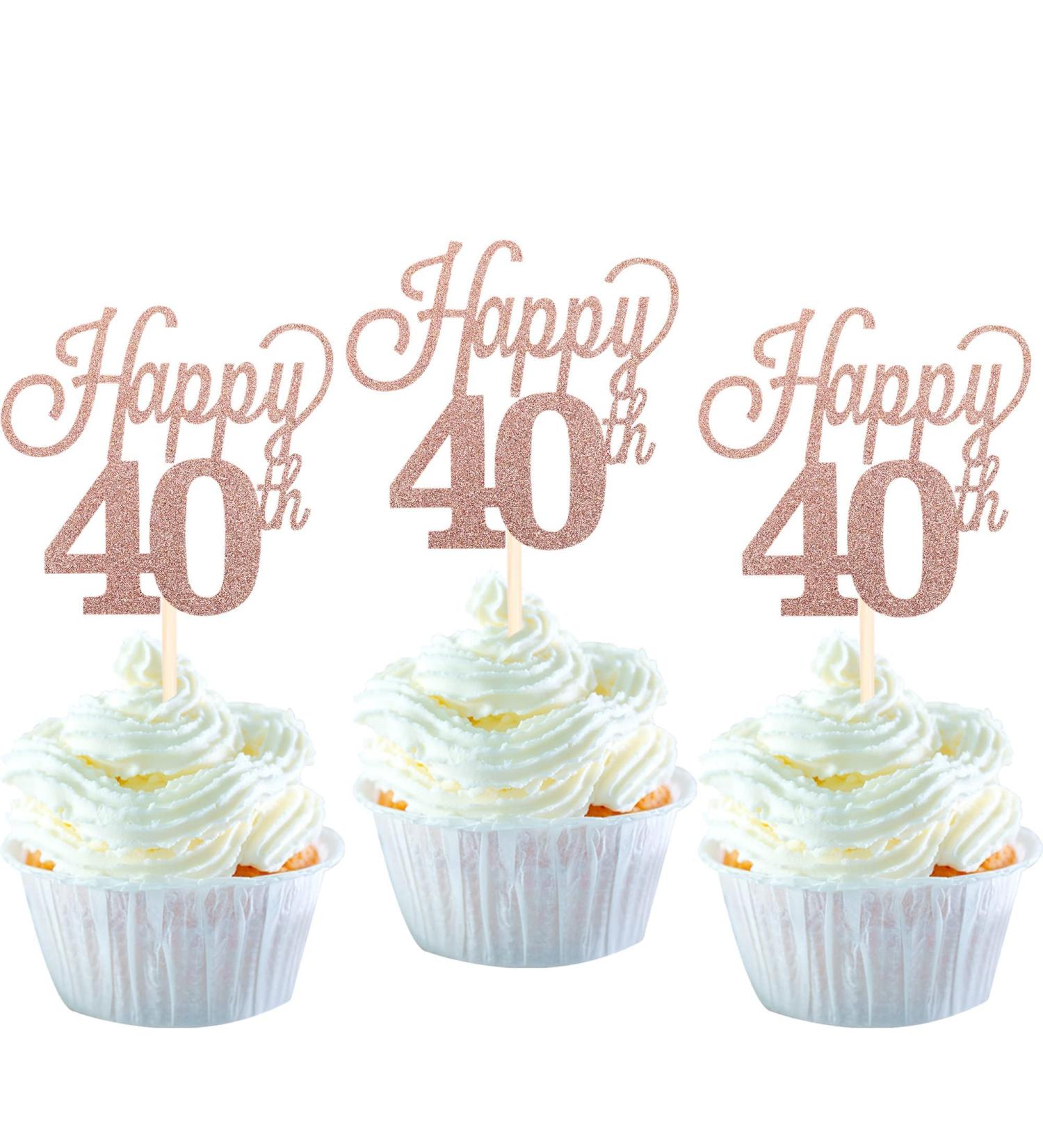 Pack of 24 40 Cupcake Toppers Glitter Happy 40th Birthday Cake Toppers Number 40 Eightteen Sweet 40 Birthday Wedding Anniversary Party Cake Decorations Accessories Rose Gold - Buy Online on GoSupps.com