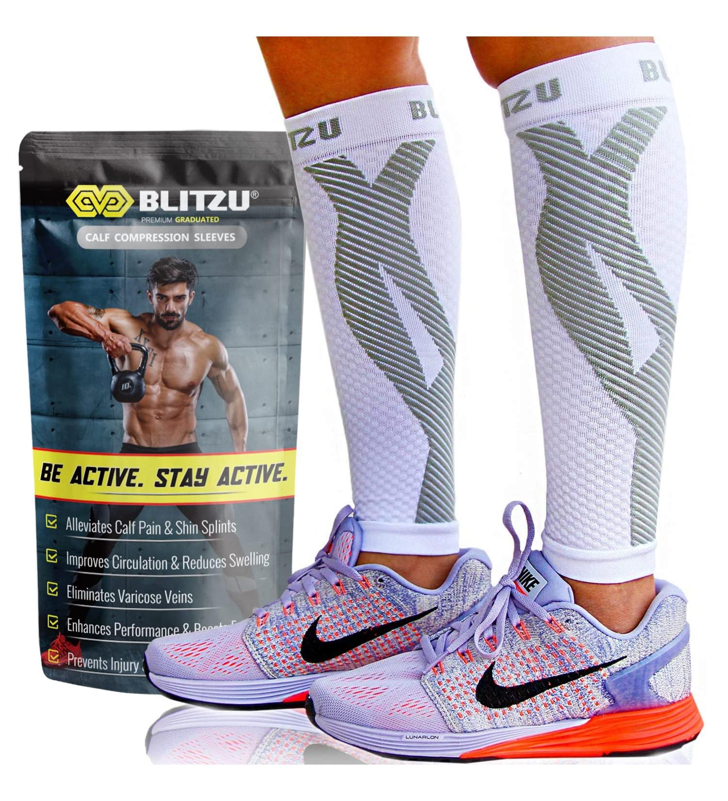 Calf Compression Sleeves - Footless Compression Socks for Shin Splints, Varicose Vein Treatment for Pain Relief. Wide Leg Support for Running, Nursing, Pregnancy - White XX - Buy Online on GoSupps.com