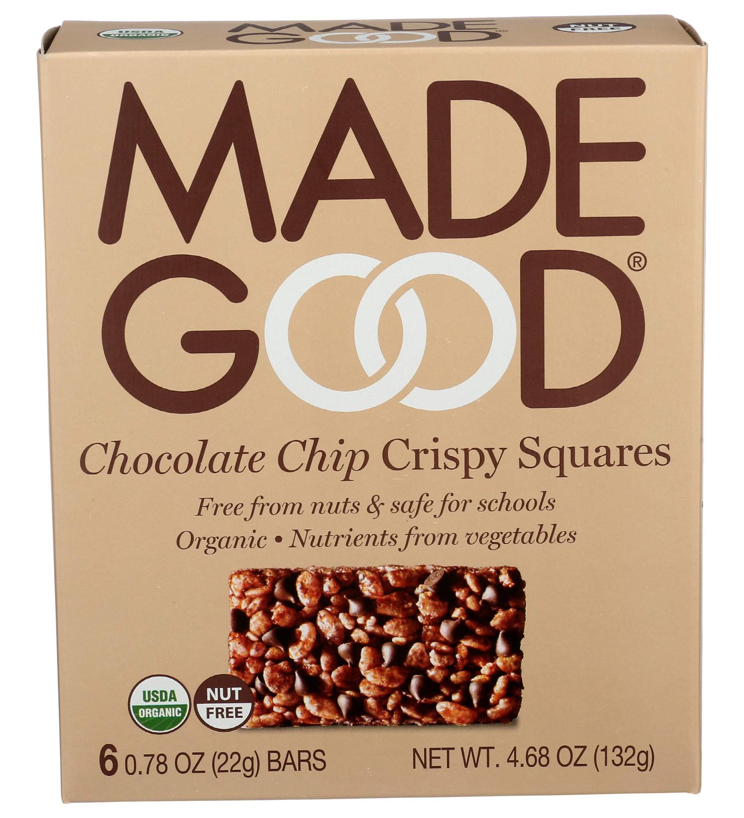 Made Good Chocolate Chip Crispy Squares - 6 Pack (4.68 oz) | Healthy Snack Bars - Buy Online on GoSupps.com