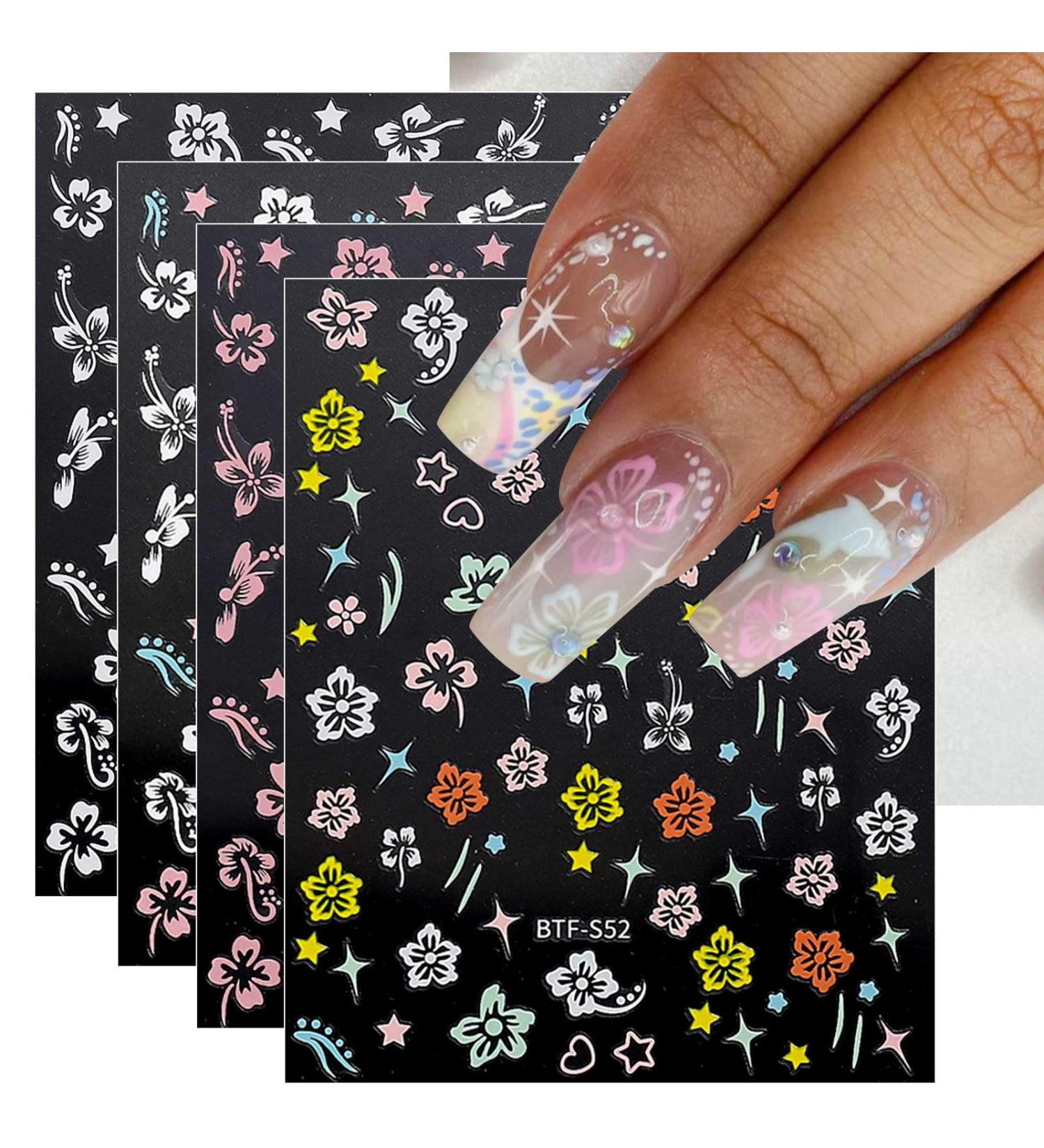 JMEOWIO 9 Sheets Spring Flower Hibiscus Nail Art Stickers Decals Self-Adhesive Colorful Summer Floral Pink Nail Supplies Nail Art Design Decoration Accessories - Buy Online on GoSupps.com