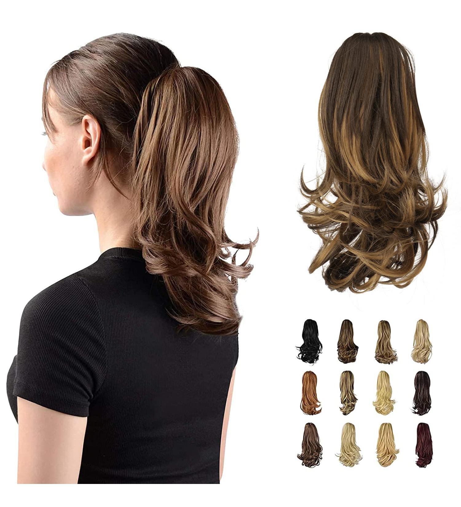 Sofeiyan 33cm Ponytail Extension - Natural Looking Long Curly Clip-In Claw Hair Extension for Women - Dark Brown/Golden Auburn - Buy Online on GoSupps.com