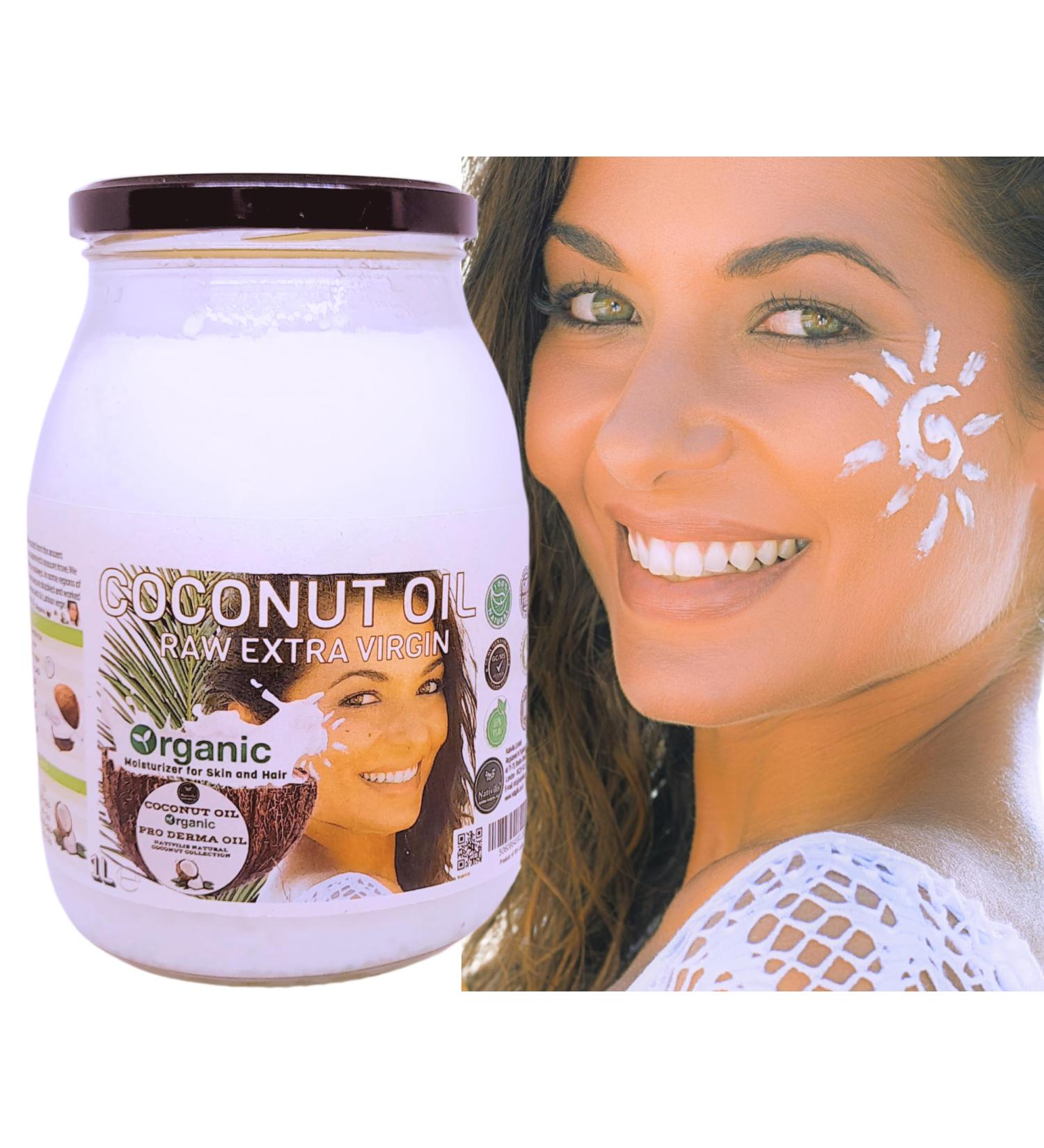 Nativilis Organic Coconut Oil 1L (Cocos Nucifera) - Extra Virgin Raw Cold Pressed Pro Derma Moisturizer Skin Hair Vegan 100% Natural Ethically Sourced Copaiba Properties 1000ml Glass Jar (1L) - Buy Online on GoSupps.com