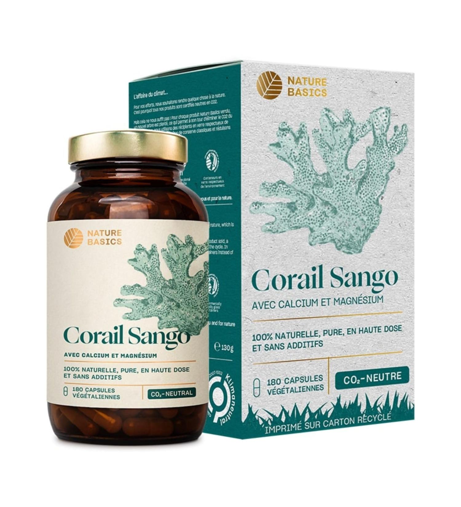Nature Basics Sango Coral in Pot | 180 Vegan Capsules - 2 Month Supply | 3.300mg Sango Coral Powder Including 660mg Calcium & 330mg Magnesium Per Daily Dose - Buy Online on GoSupps.com