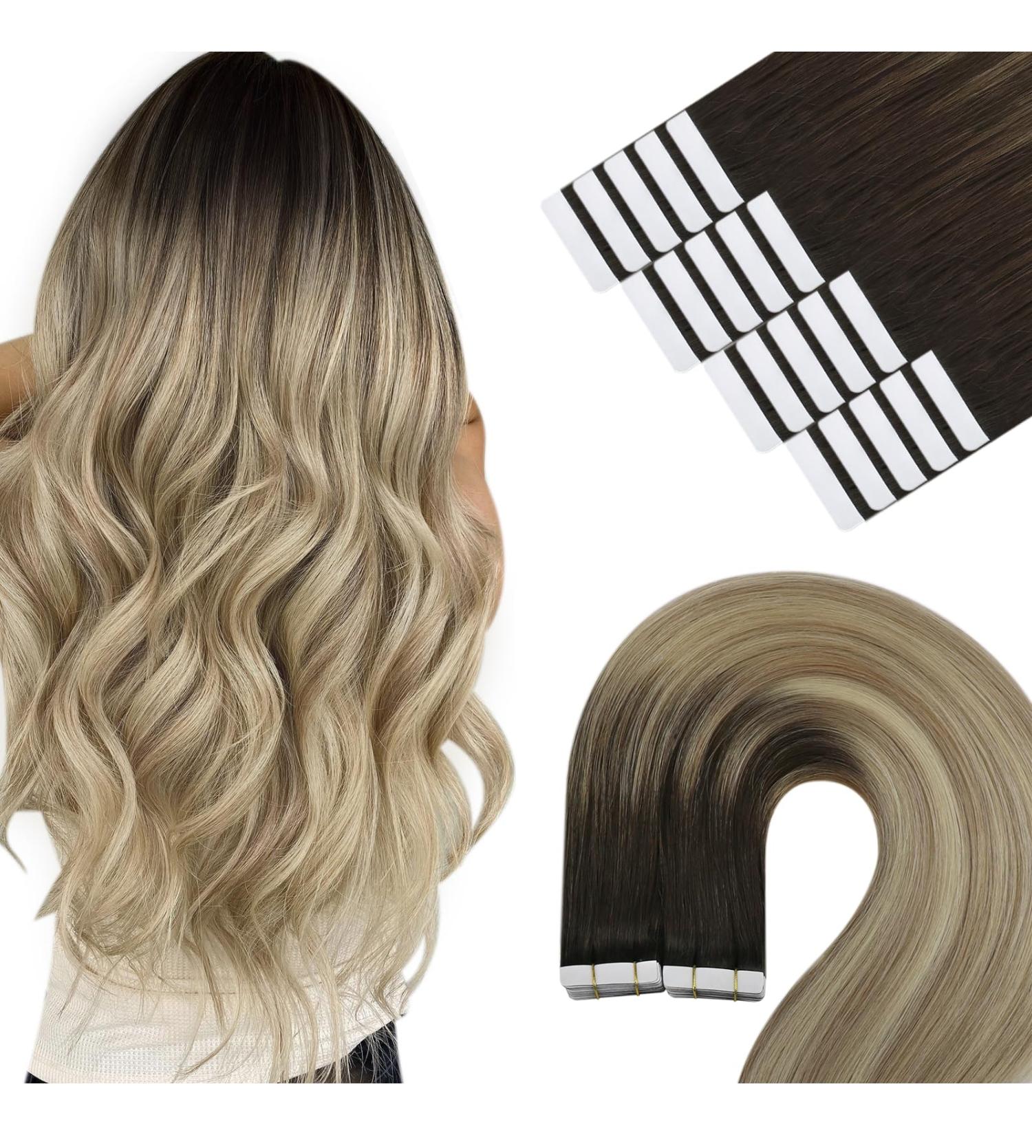 Youngsee Real Hair Extensions - 45cm Tape Balayage - Brown & Blonde Ombre Remy Hair 50g #4/145 #4/14/60 - Buy Online on GoSupps.com