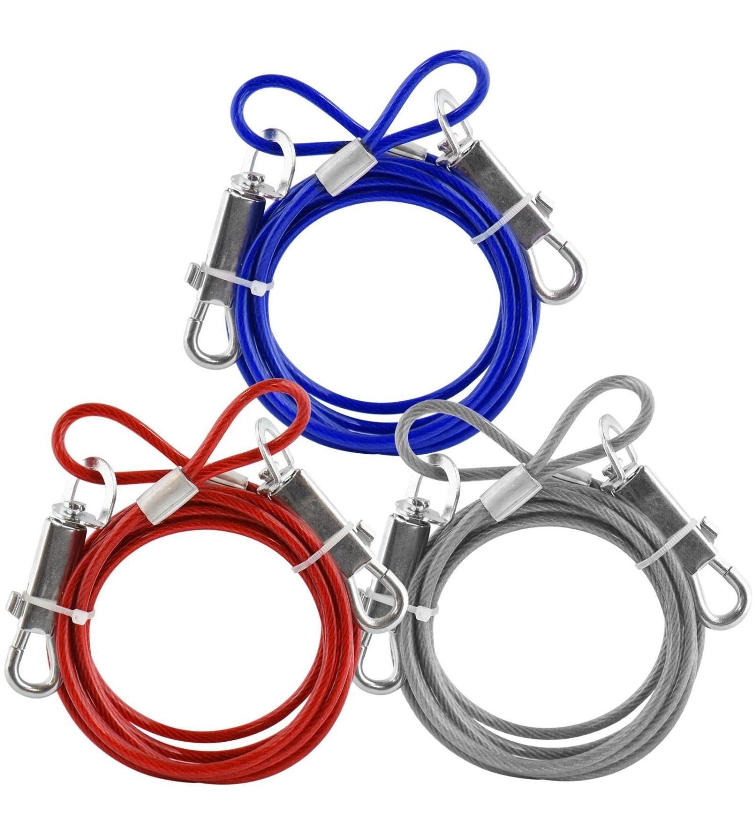 6FT PVC COVERED METAL TIE-OUT CABLE dog pet garden BLUE RED SILVER COLOUR - Buy Online on GoSupps.com
