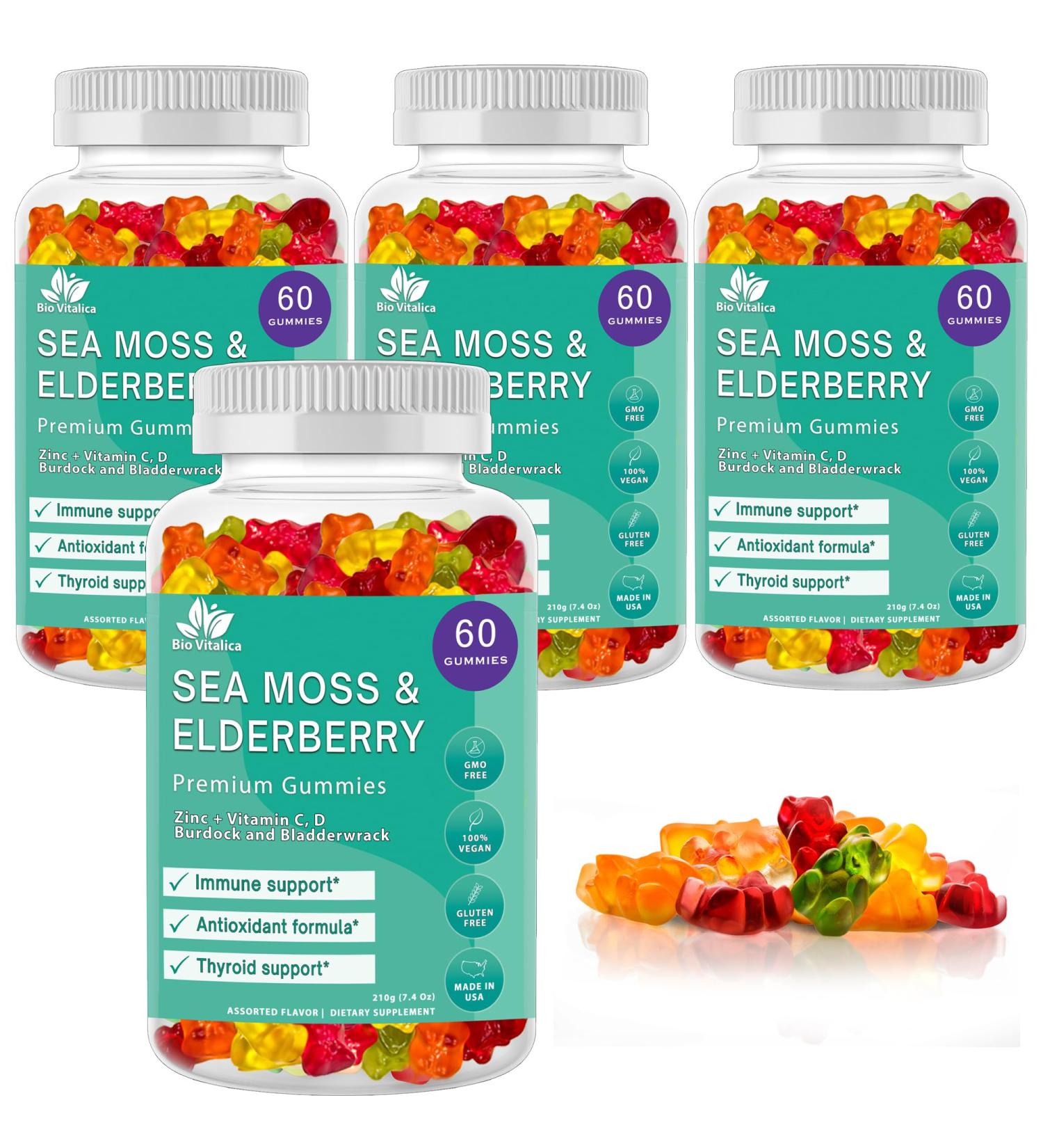 BIO VITALICA (Bundle) Sea Moss Elderberry (3 Packs) & Sea Moss Elderberry Gummies (1 Packs) BioVitalica - Buy Online on GoSupps.com
