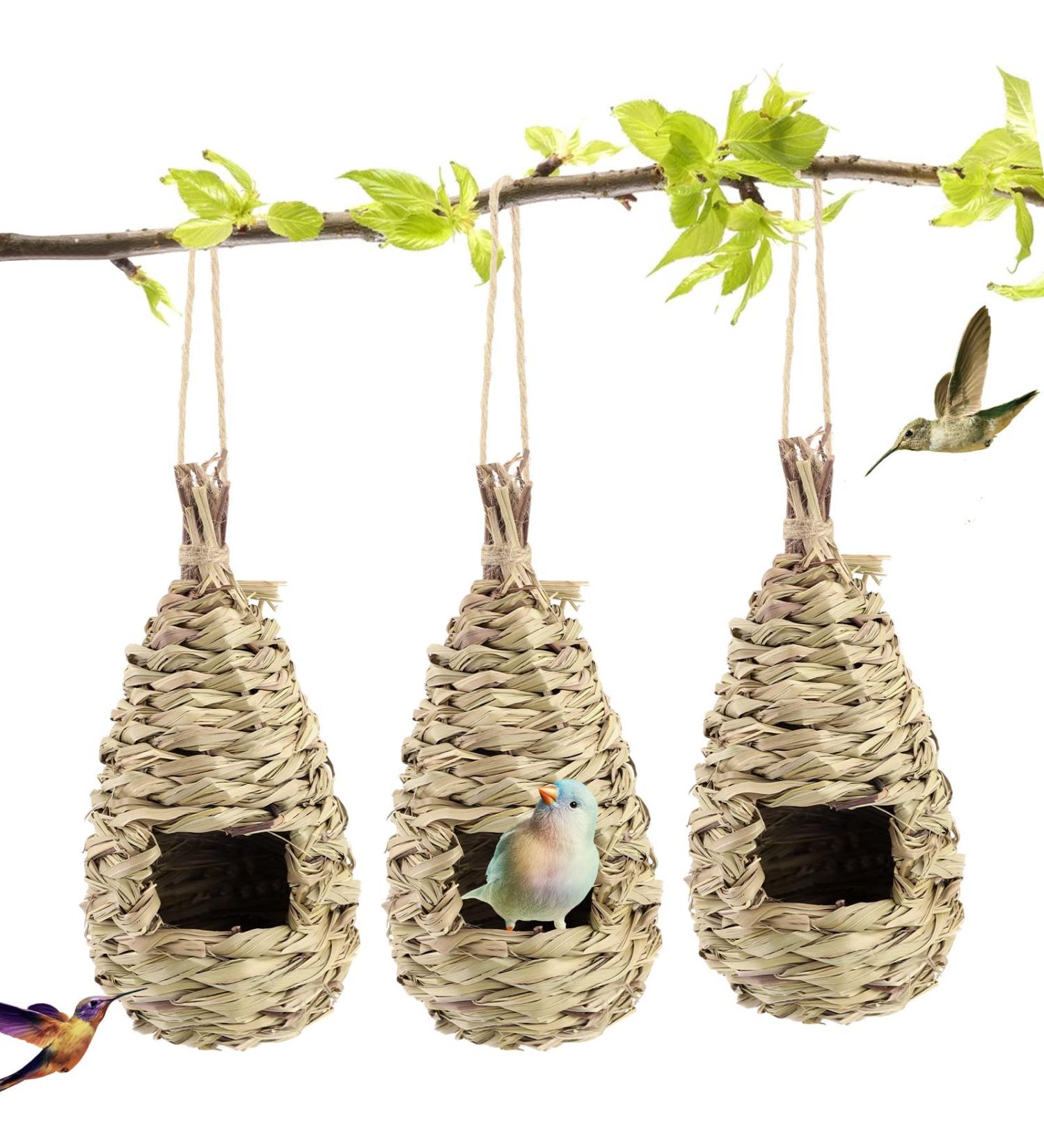 Jodsen 3 Pcs Bird Nest Hummingbird House for Outside Hanging Roosting Pouches Birds Grass Hanging Wren Finch Song Birds Nesting Hand Woven Nesting Boxes for Garden Decoration 24x10.5 cm - Buy Online on GoSupps.com