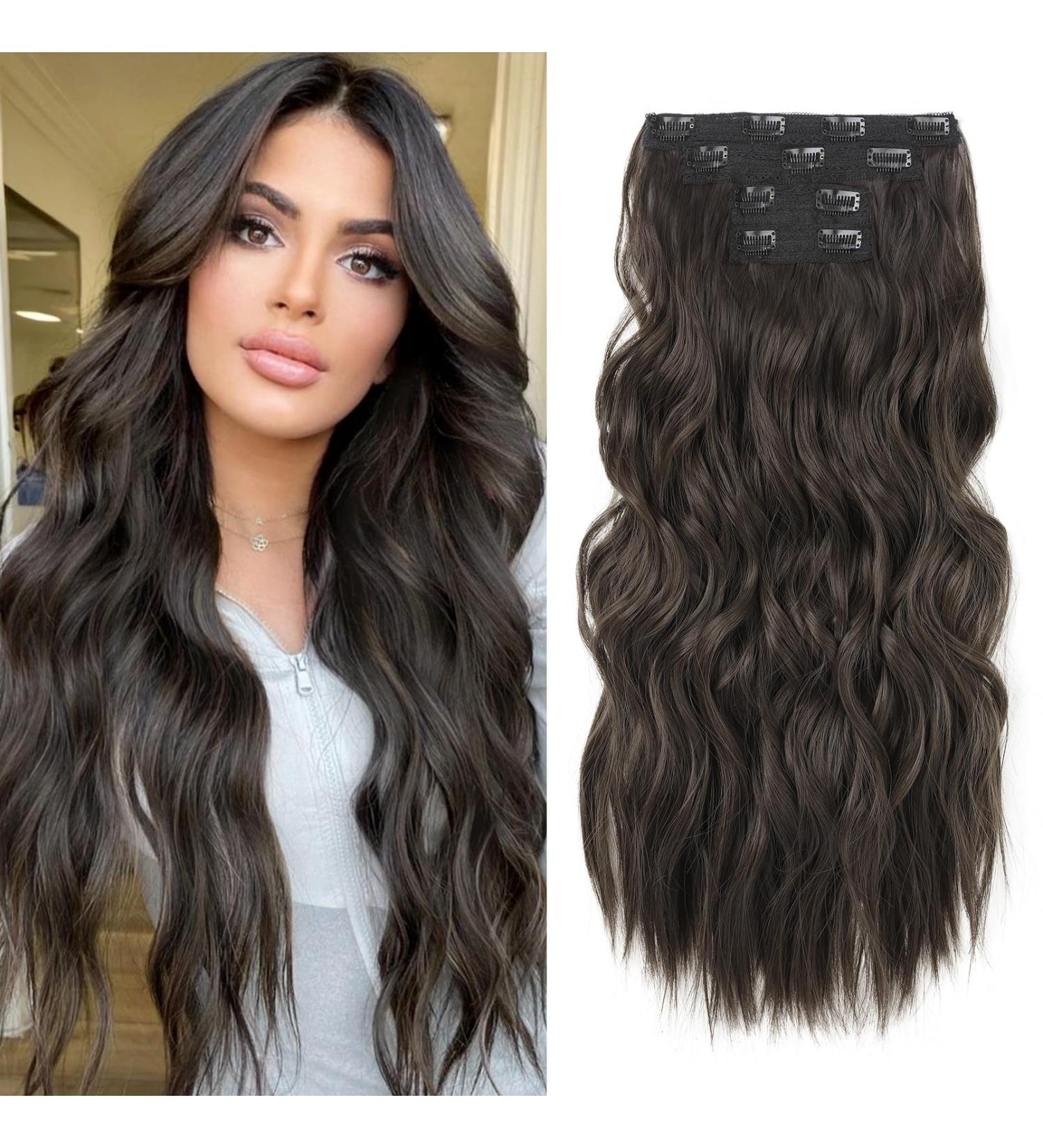 Reecho Clip In Hair Extensions - 4PC 60cm Thick Dark Brown Invisible Tips for Natural Beach Waves - Buy Online on GoSupps.com