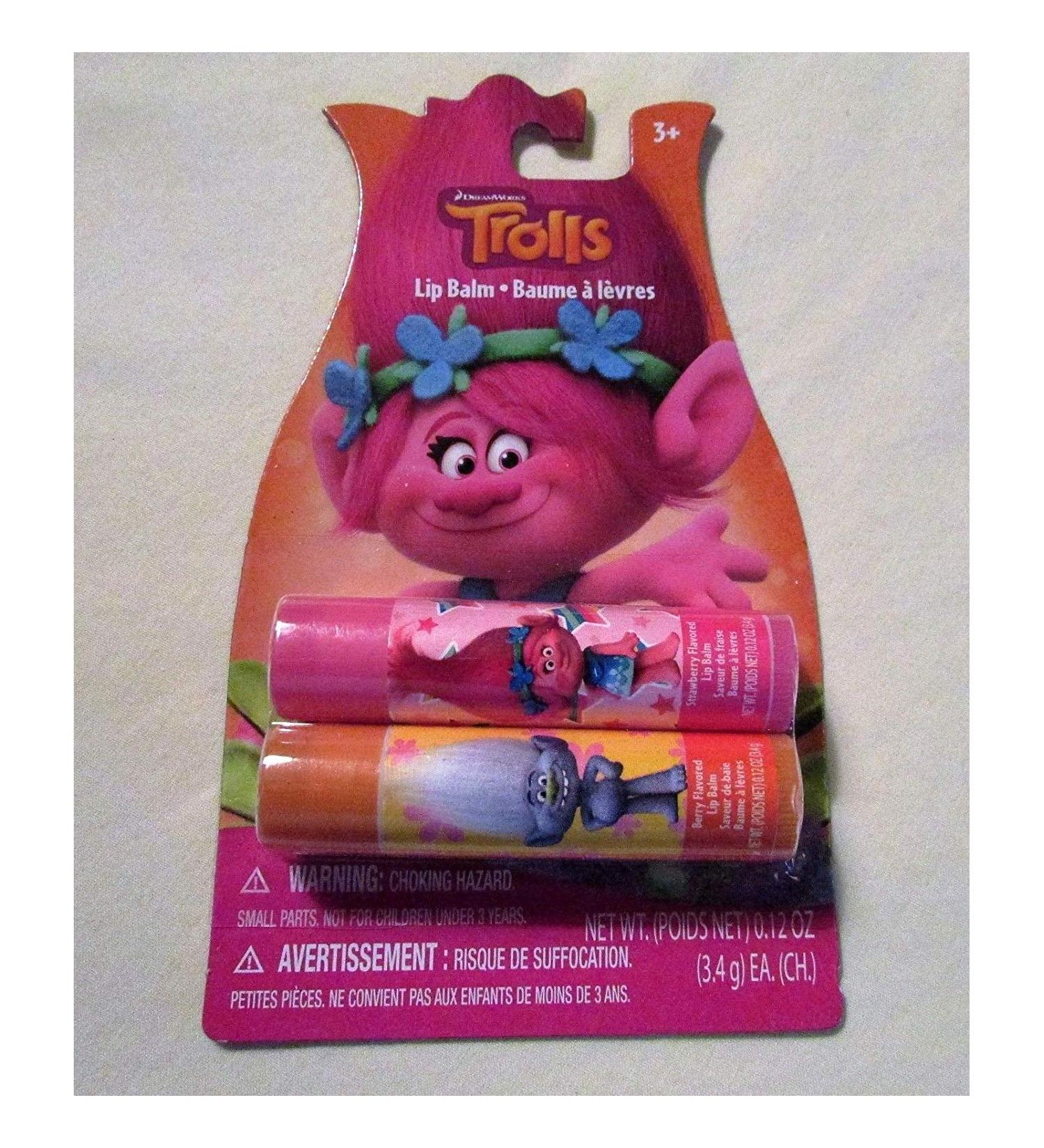 DreamWorks TROLLS Set of 2 LIP BALMS Berry & Strawberry Flavored 0.12 Oz Each