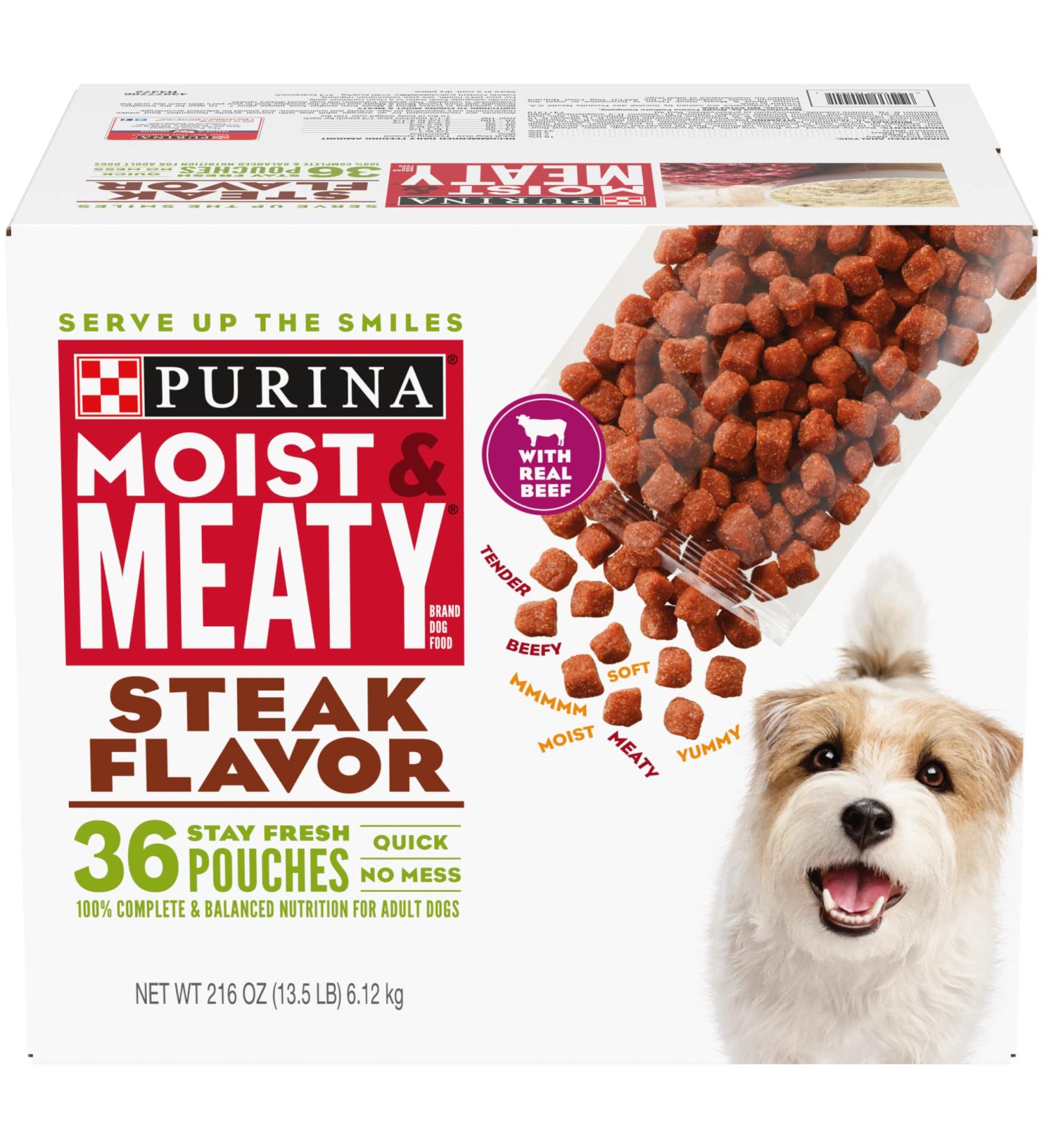 Purina Moist & Meaty Steak Flavor Adult Dry Dog Food - 36 Count Pack - Buy Online on GoSupps.com