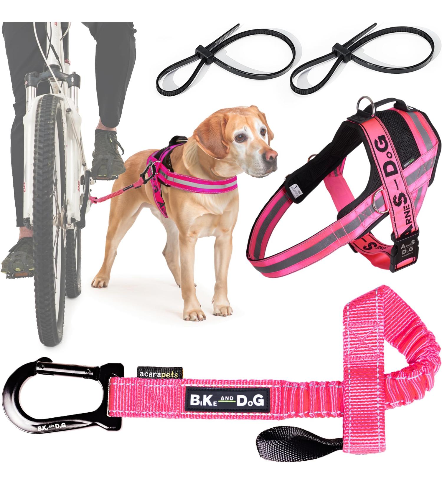 Bike & Dog Leash Set - Patented Dog Harness & Dishes with 3 Rings | Perfect for Biking with Your Dog - Pink - Buy Online on GoSupps.com