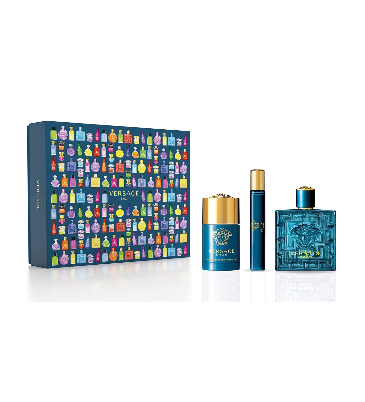 Versace Eros for Men Eau de Toilette, Deodorant or Travel Spray, Aromatic Fougere, (3.4 + 2.5 + 0.3) Oz, 6.2 Oz, 3 Count 3 Piece Set