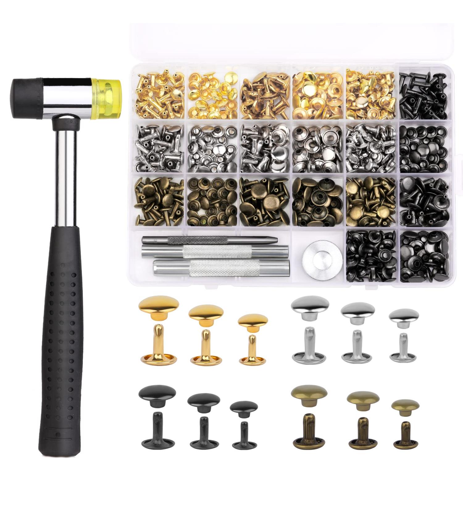 240 Sets TLKKUE Double Cap Leather Rivets Kit with Rubber Hammer - DIY Craft Tool for Clothes, Shoes Decoration and Repair - Buy Online on GoSupps.com