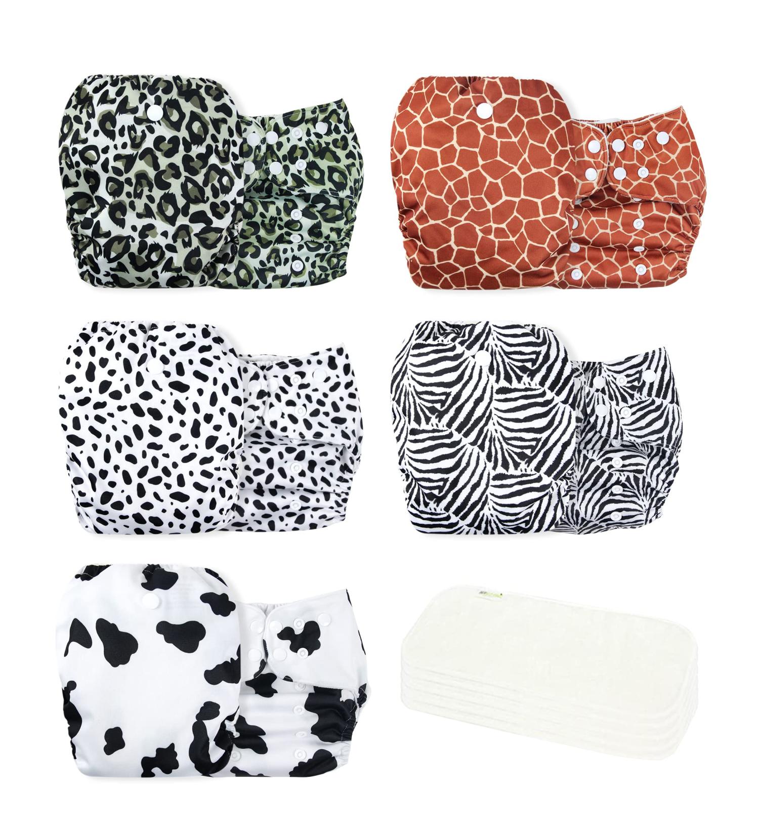 Wegreeco Washable Reusable Baby Cloth Pocket Diapers 5 Pack + 5 Bamboo Inserts - Animal Party Theme - Buy Online on GoSupps.com