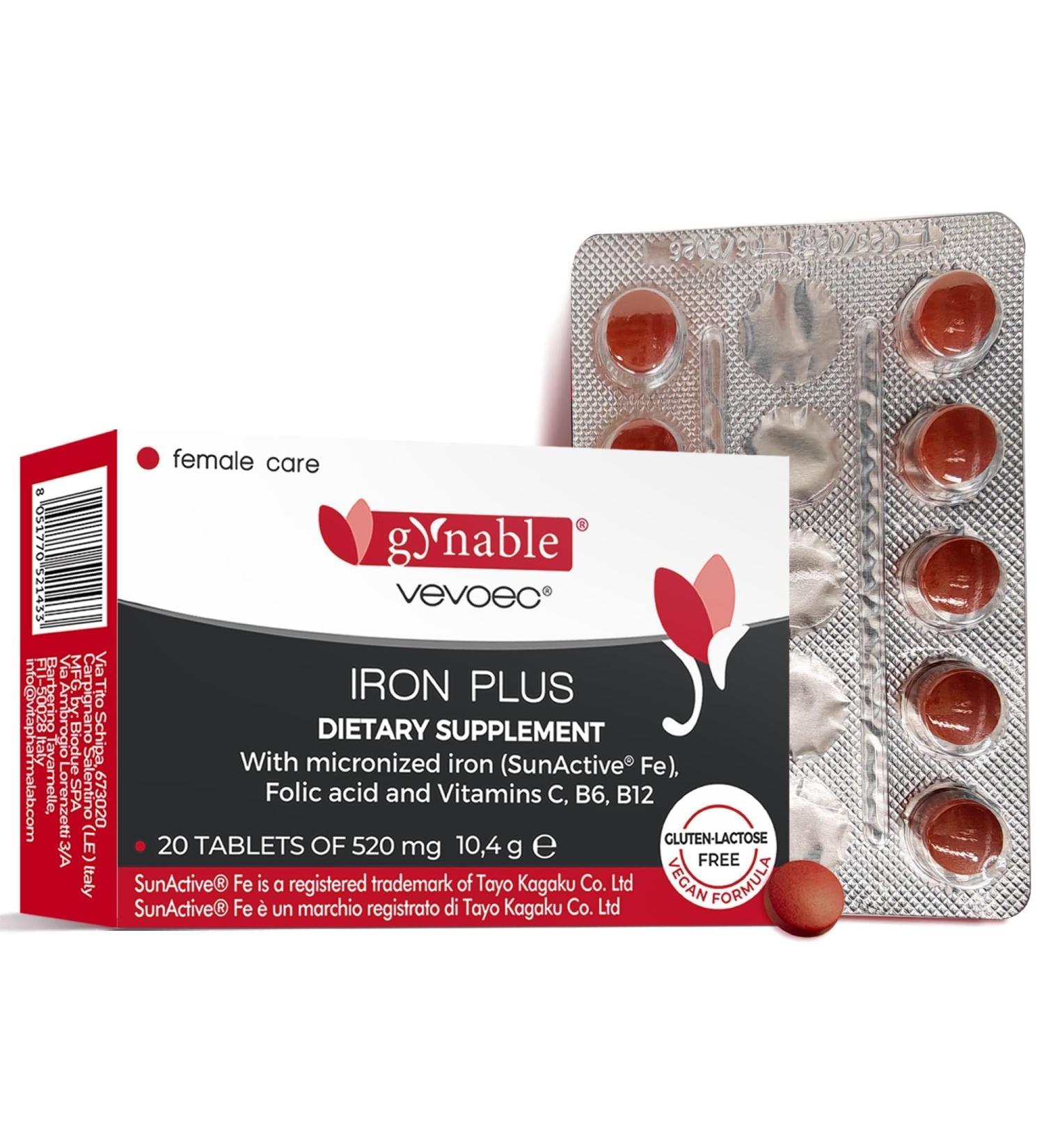 Gentle Iron Supplement for Women Anemia: Slow Release Iron Pills Clinically Shown to Support Iron for Prenatal Pregnant Patented SunActive Tech with Folic Acid B12 Vitamin C & B6 18 mg 20 Tablets - Buy Online on GoSupps.com