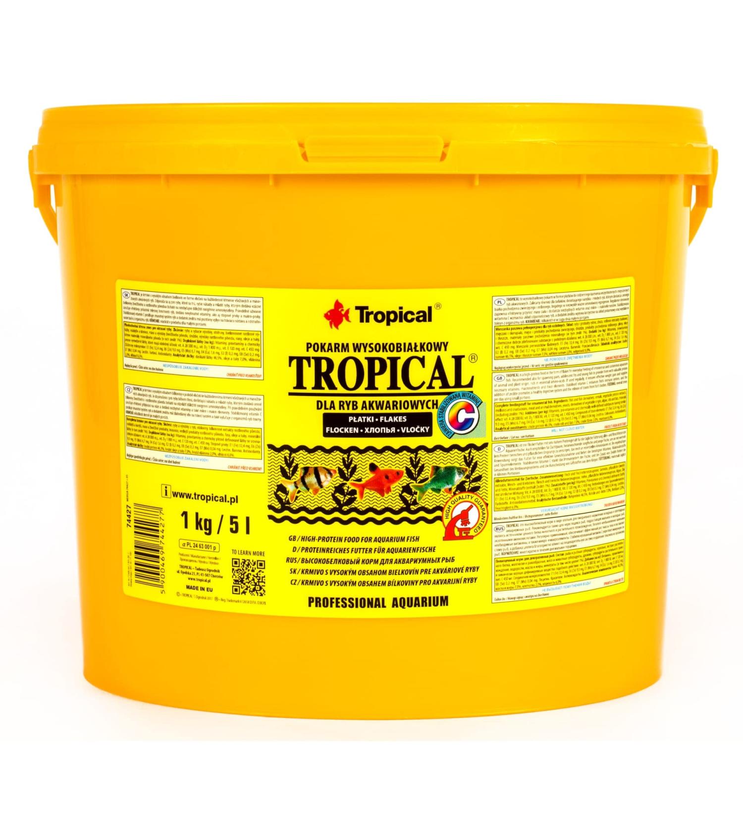 Tropical 5L / 1kg - High protein food for aquarium fish, in flake form