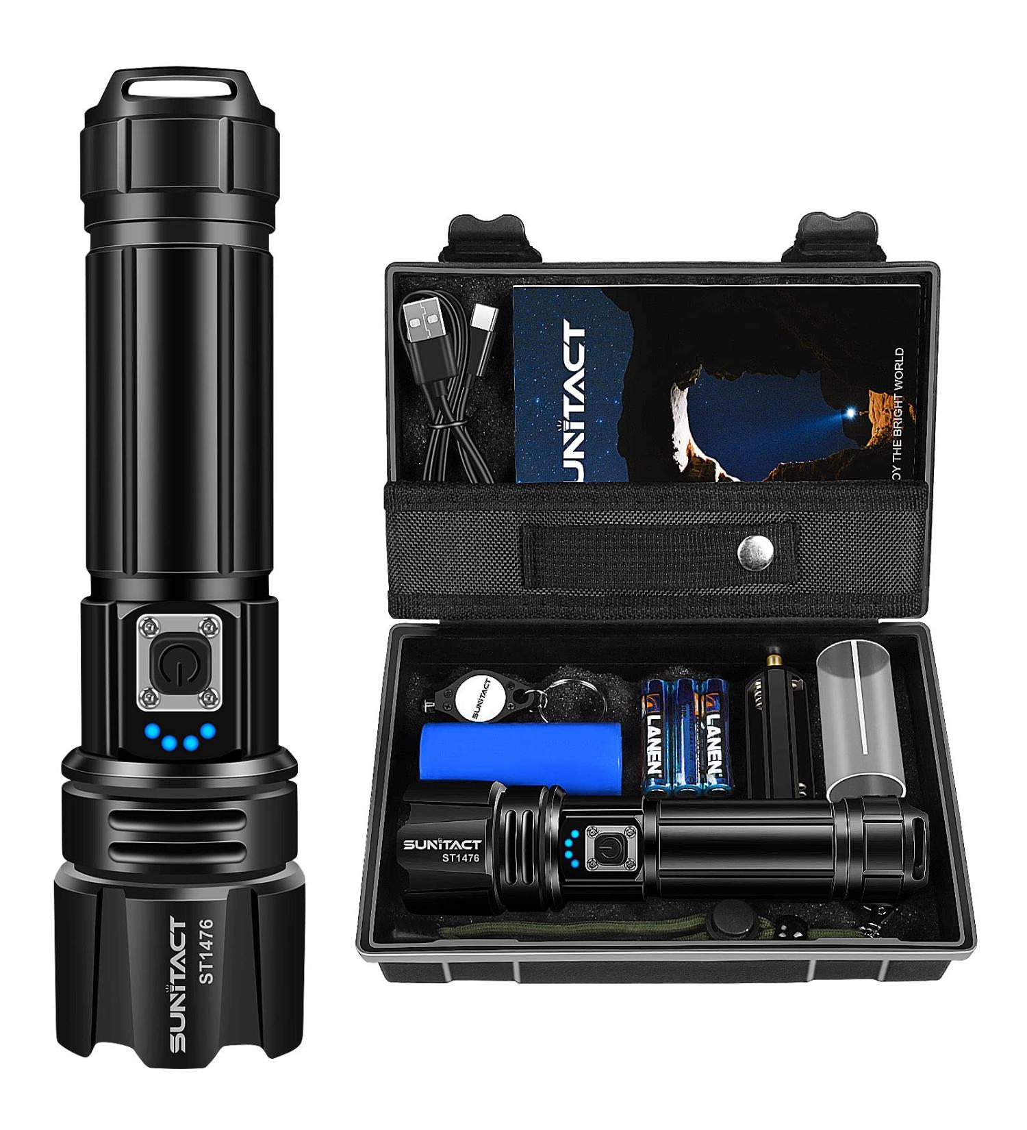 Sunitact Flashlights High Lumens, Rechargeable Flashlights Led 20000 Lumen XHP70.2, Super Bright Flash Light, High Powered Handheld Flashlights for Emergency Camping Gift, IP67 Waterproof, Zoomable Black - Buy Online on GoSupps.com