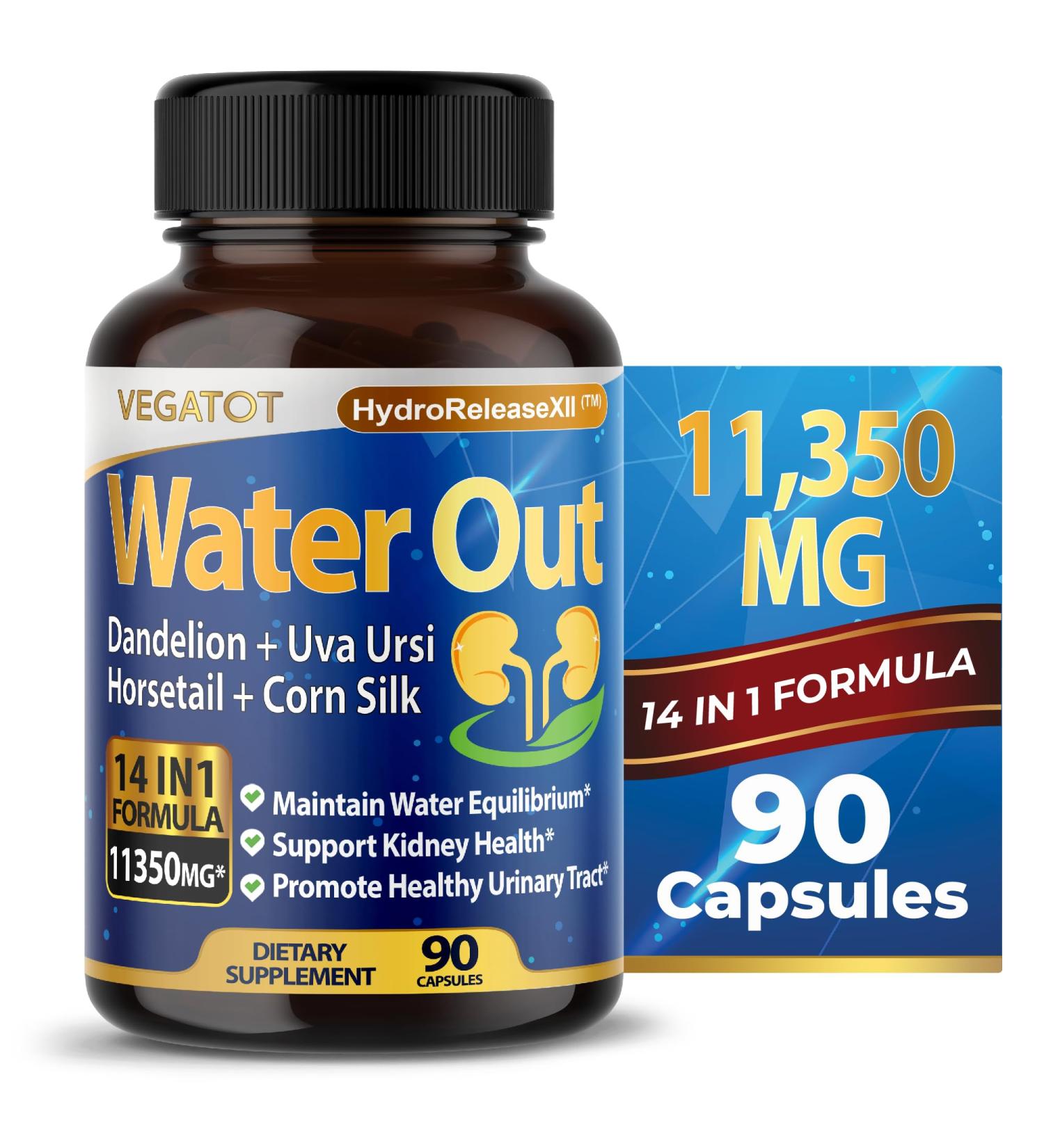 Natural Water Out Supplement 200mg - Kidney & Urinary Tract Support (90 Count) - Made in USA - Buy Online on GoSupps.com