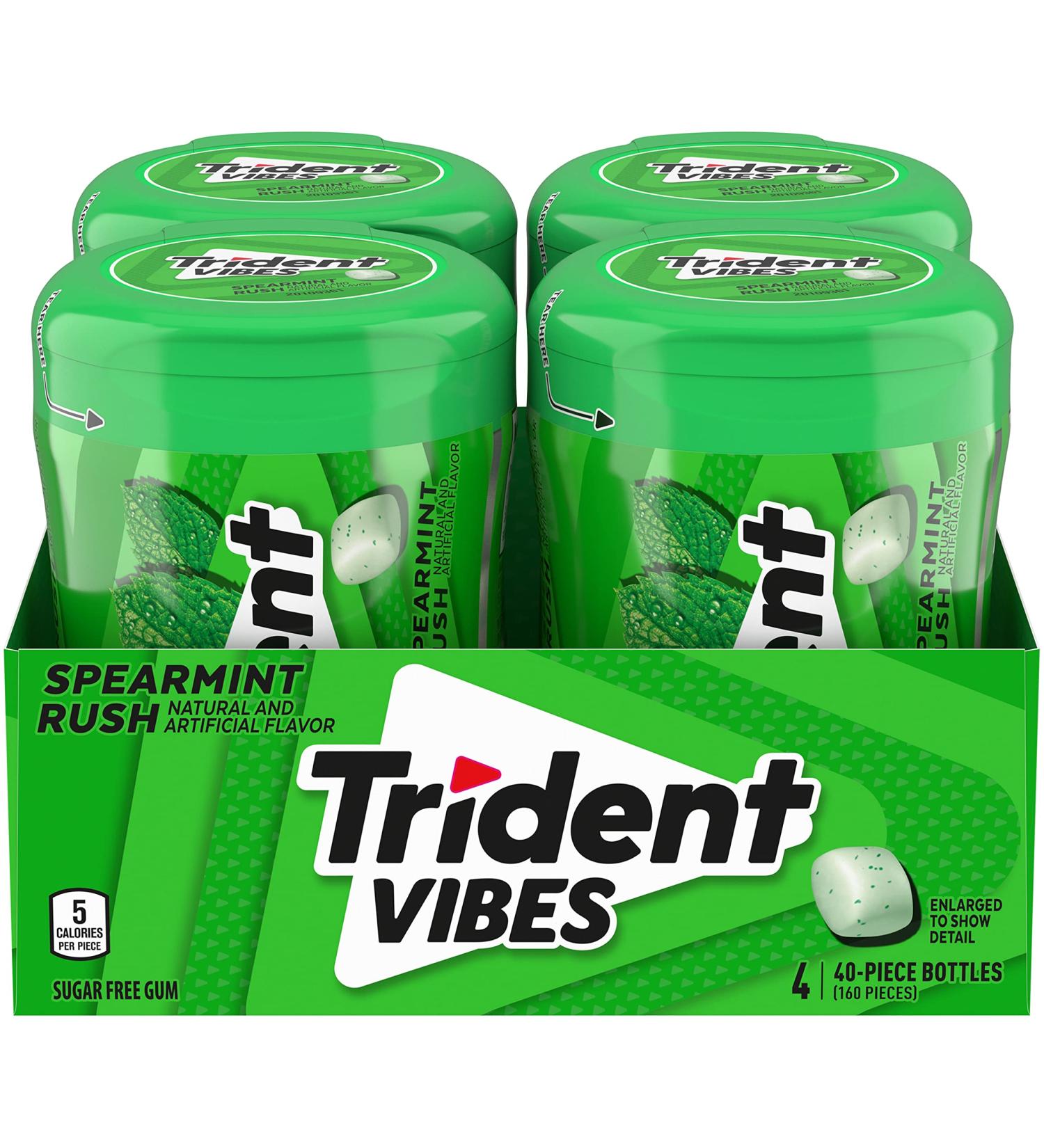 Trident Vibes Spearmint Rush Sugar Free Gum - 4 Bottles, 160 Pieces - Buy Online on GoSupps.com