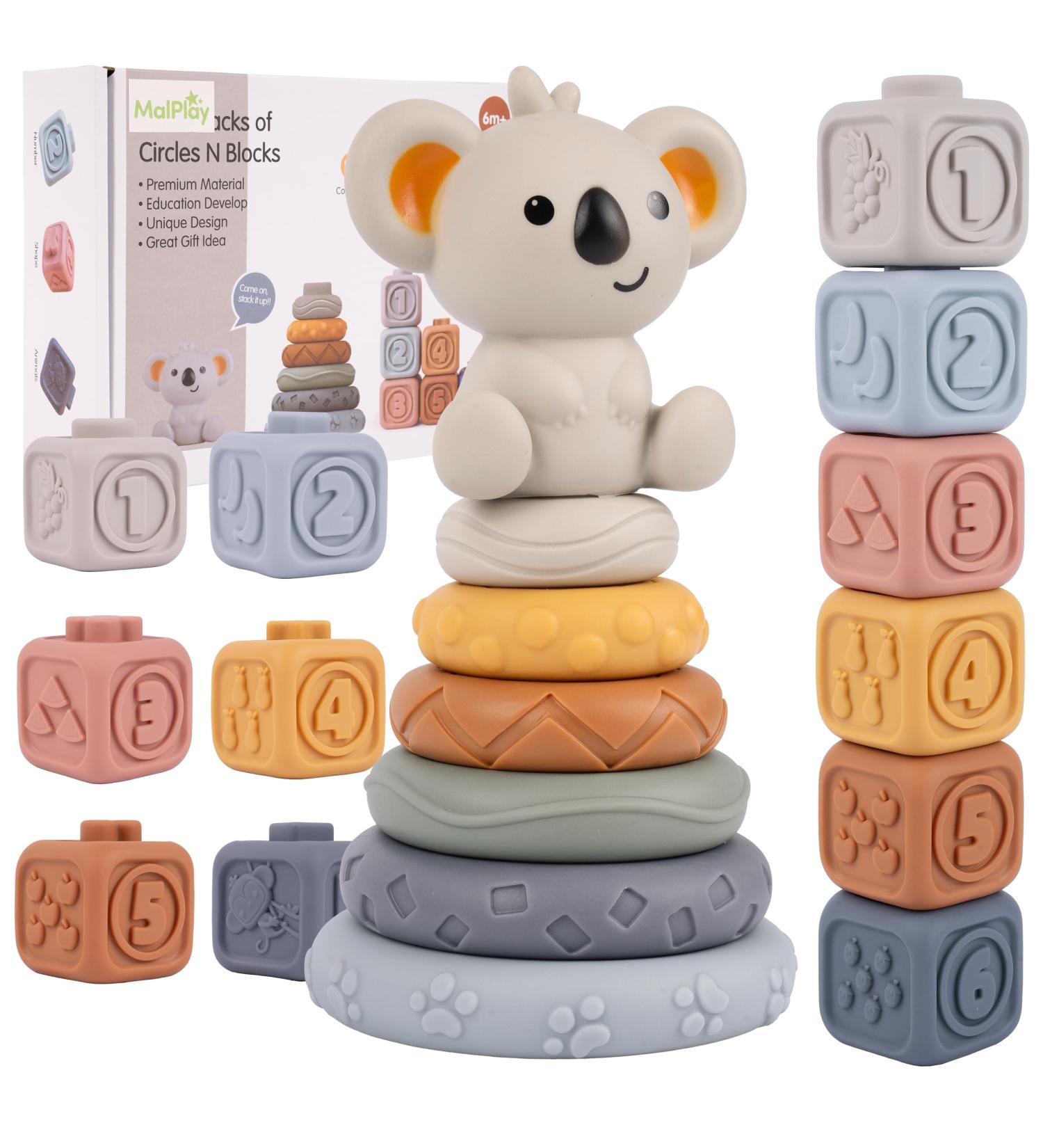 MalPlay Sensory Rubber 13-Piece Soft Tower Stacking Blocks | Baby Building Toy for Motor Skills | Ideal for 6+ Months - Buy Online on GoSupps.com