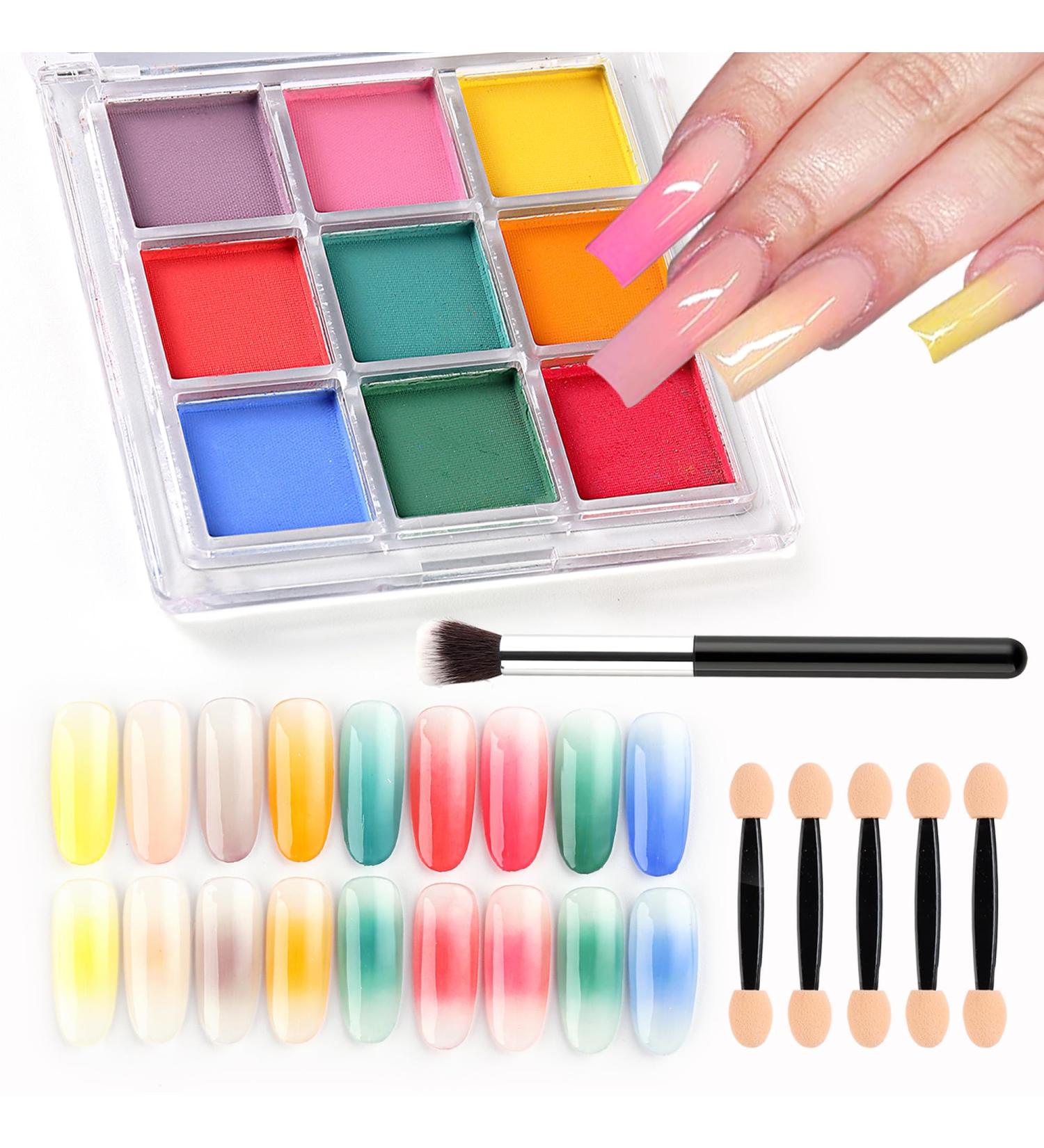 Buy 9 Colors Nail Pigment Powder Palette - Neon Ombre Set with Sponge Sticks & Brush | Perfect for Beginners - Buy Online on GoSupps.com