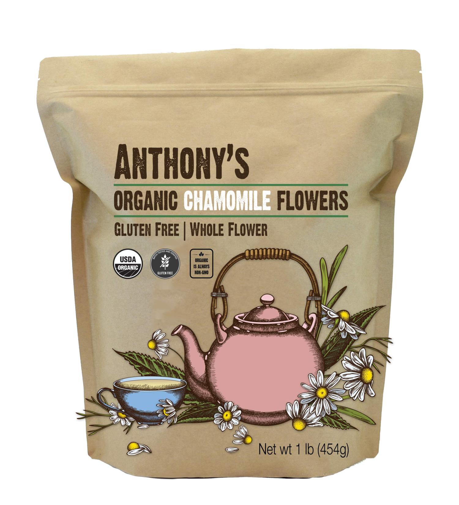 Anthony's Organic Chamomile Flowers  1 lb  Whole  Loose Leaf  Gluten Free  Non GMO  Non Irradiated 1 Pound (Pack of 1) - Buy Online on GoSupps.com