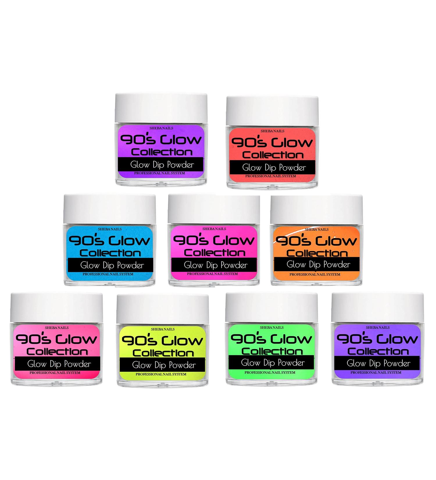 SHEBA NAILS 90s Glow Collection Nail Powder Variety Kit - 9 Neon Colors - 1/4oz Each - Acrylic Powder for DIY Nail Manicure - Dip & Acrylic Application - Buy Online on GoSupps.com