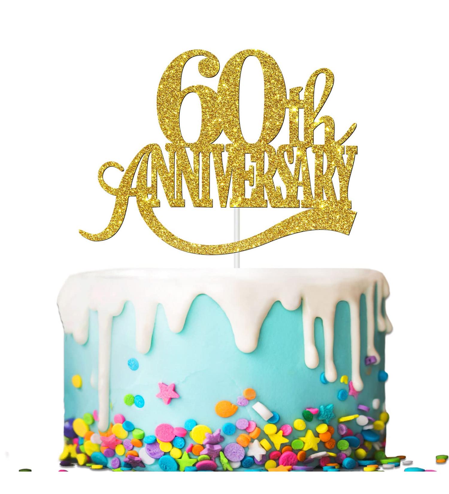 Tenhaisi Glittery Gold Happy 60th Anniversary Cake Topper Cake Topper For 60th Anniversary Wedding Engagement Party Sign - 60 Anniversary Cake Toppers - Fabulous 60 Years Loved Anniversary Decoration - Buy Online on GoSupps.com