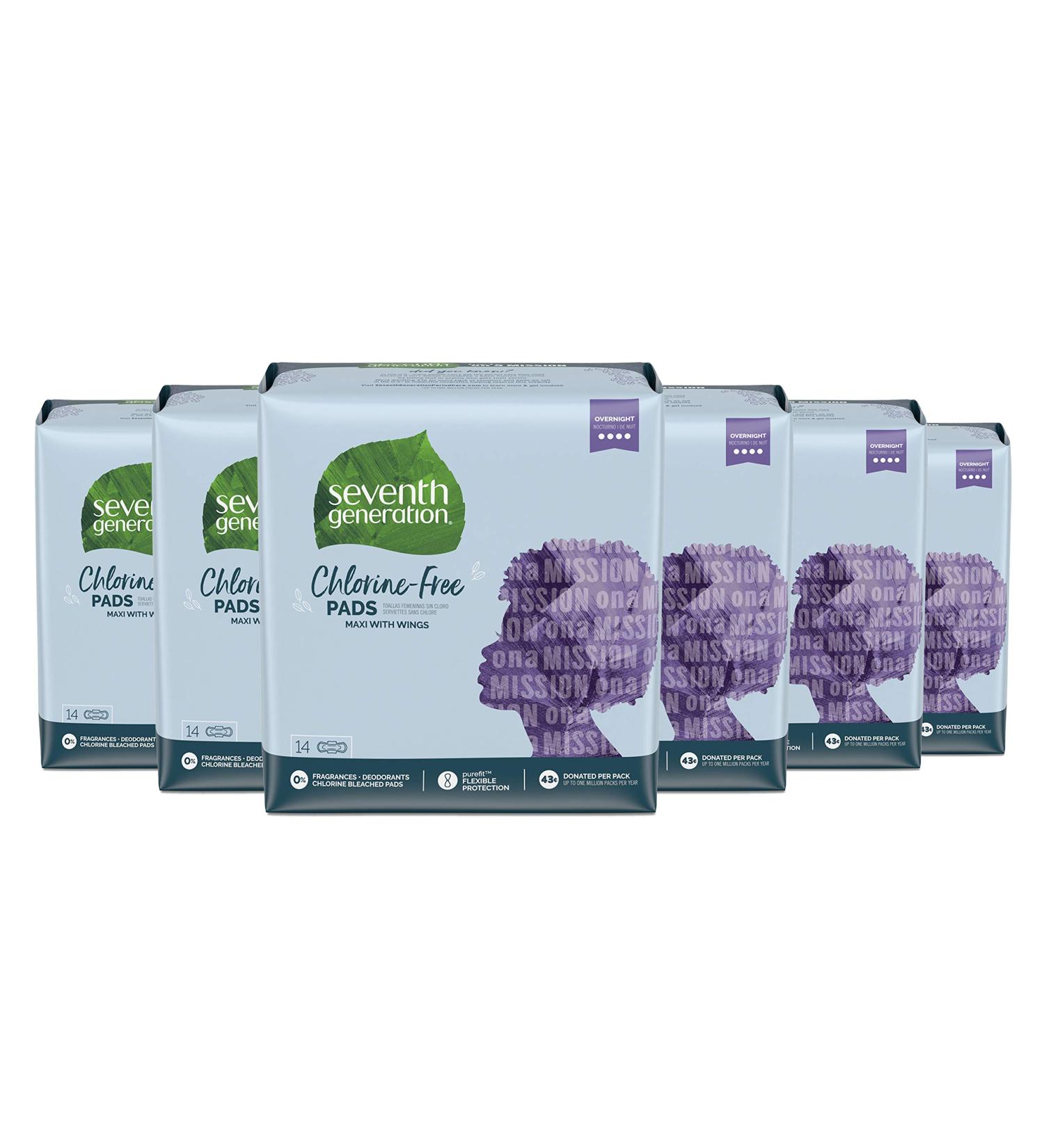 Seventh Generation Overnight Maxi Pads with Wings - Chlorine Free & Unscented, 14 Count (Pack of 6) - Buy Online on GoSupps.com