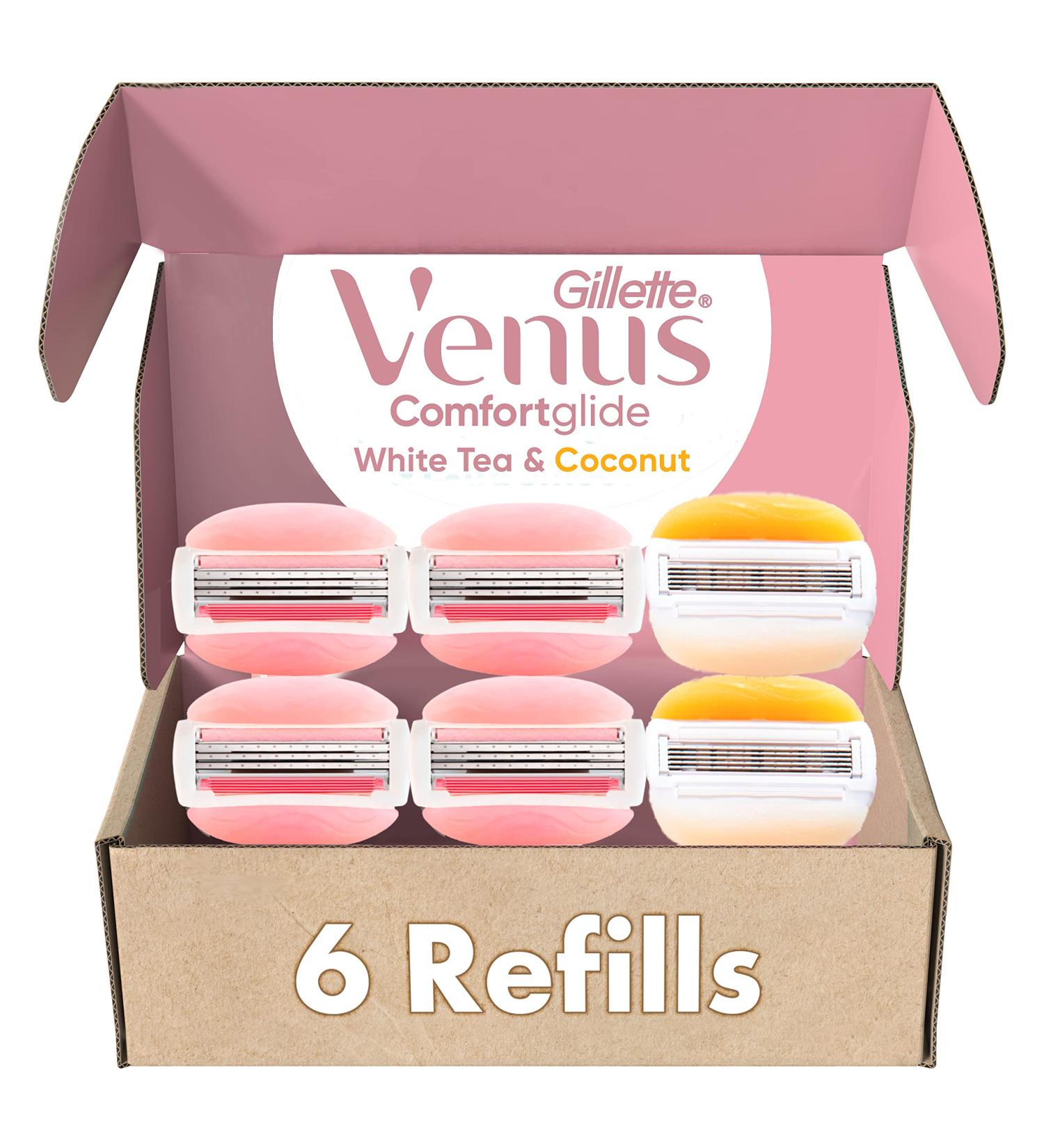 Gillette Venus Women's Razor Blade Refills - 4 ComfortGlide White Tea + 2 Olay Coconut - 6 Total Refills - Buy Online on GoSupps.com