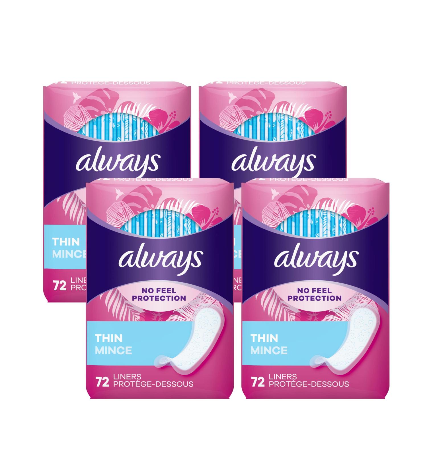 Always Thin Daily Liners, Regular Absorbency, 72 Count - Unscented and Breathable for No Feel Protection - Buy Online on GoSupps.com