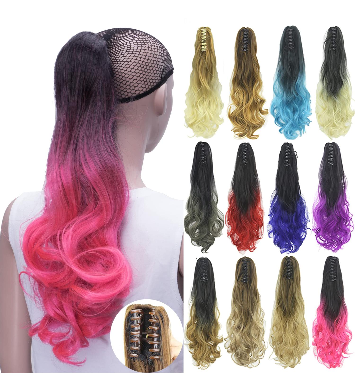 IMISSU Long Curly Ombre Pink Claw Ponytail Hair Extensions | Clip-in Hairpiece for Stunning Styles - Buy Online on GoSupps.com