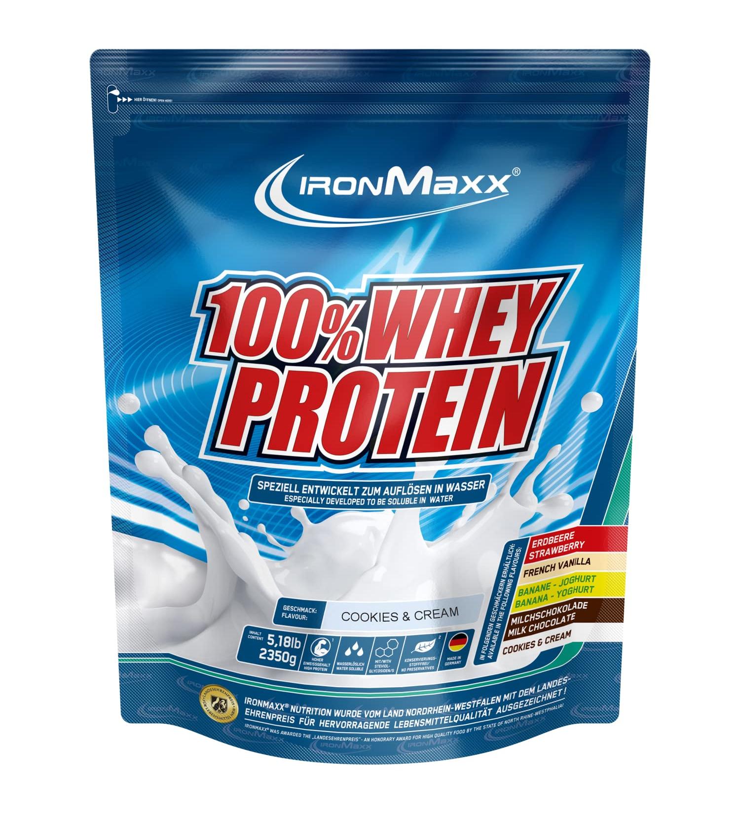 Ironmaxx 100% Whey Protein Powder - Cookies and Cream 2.35kg | Water-Soluble Low-Calorie Protein | Available in Multiple Flavors - Buy Internationally! - Buy Online on GoSupps.com