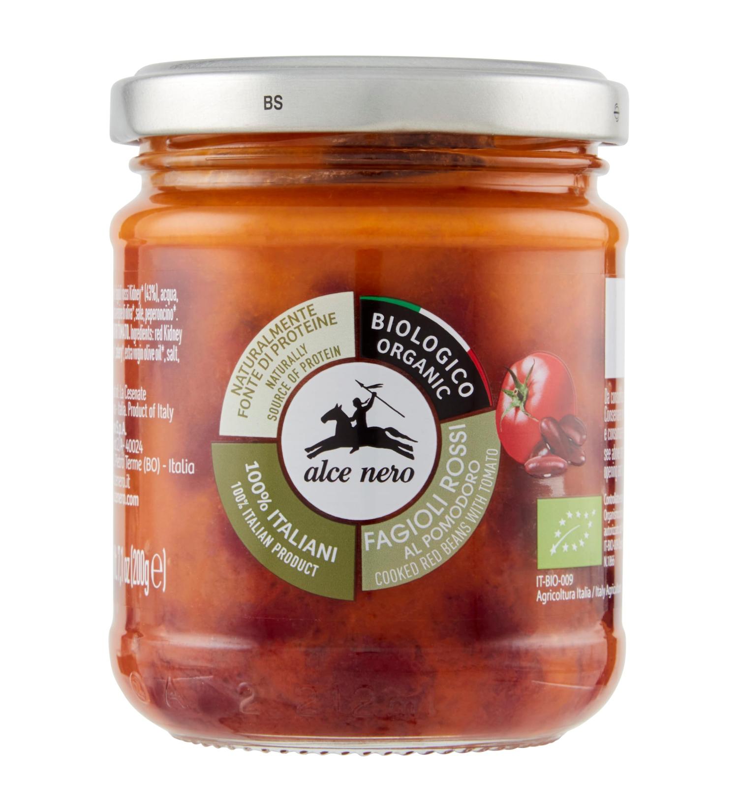 Italian Gourmet E.R. Alce Nero Fagioli Rossi Cooked Beans in Organic Tomato Sauce 100% Italian Legumes 200g