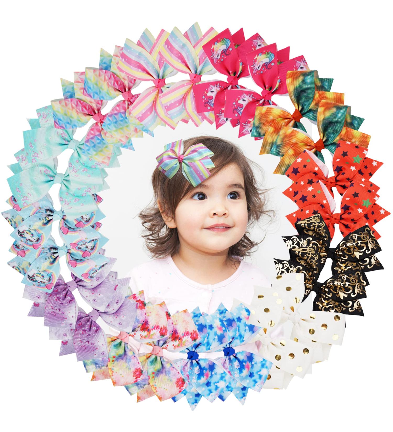24PCS 4.5 Rainbow Boutique Grosgrain Hair Bows Alligator Clips for Girls - Unicorn Pigtail Bows for Kids & Teens - Buy Online on GoSupps.com