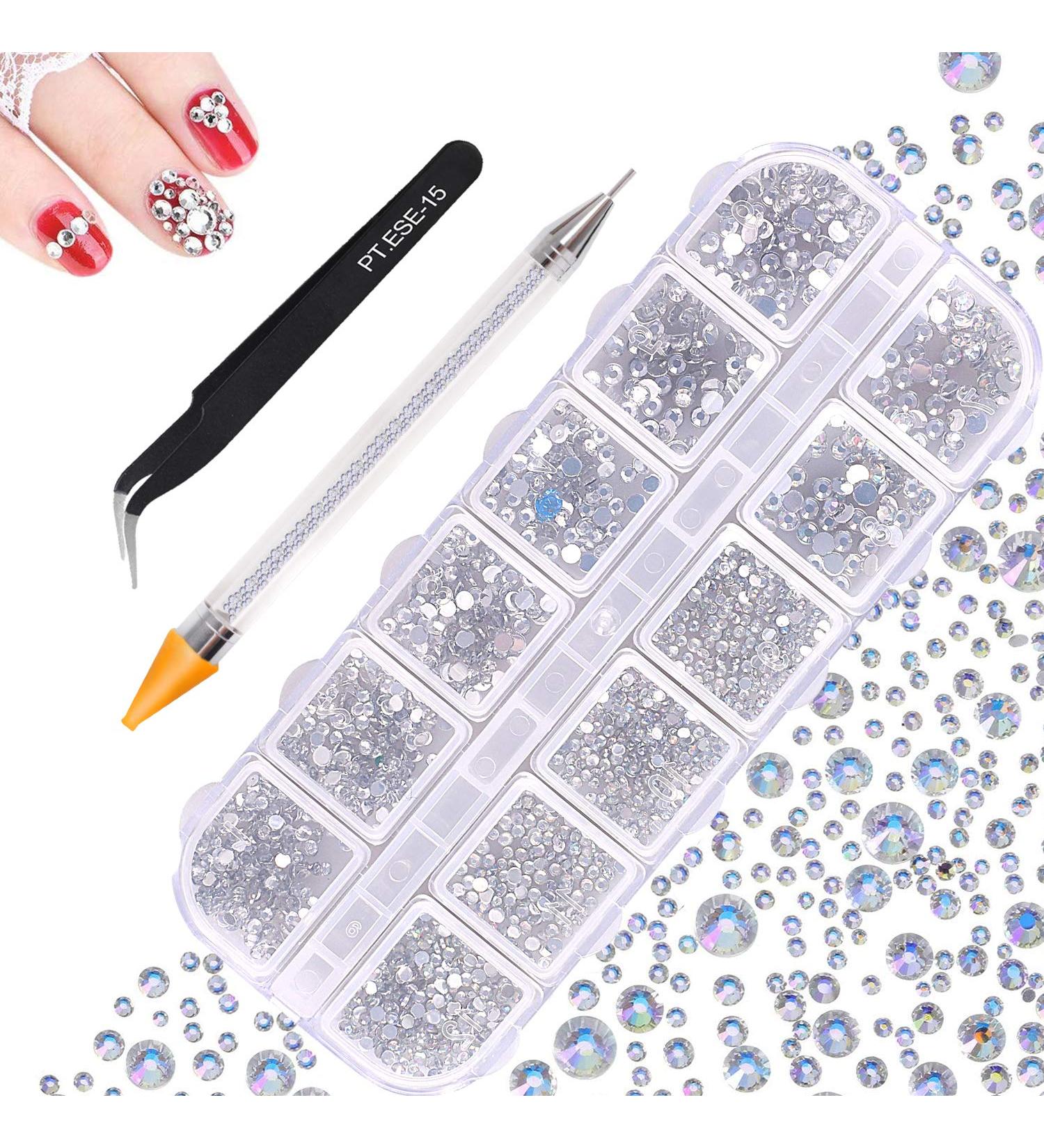 1500PCS Nail Gems Flat Back Rhinestones Set | JUYOO 12 Styles Round Diamonds | AB Shiny Crystals for Nails, Face, Teeth | DIY Crafts - Clear - Buy Online on GoSupps.com