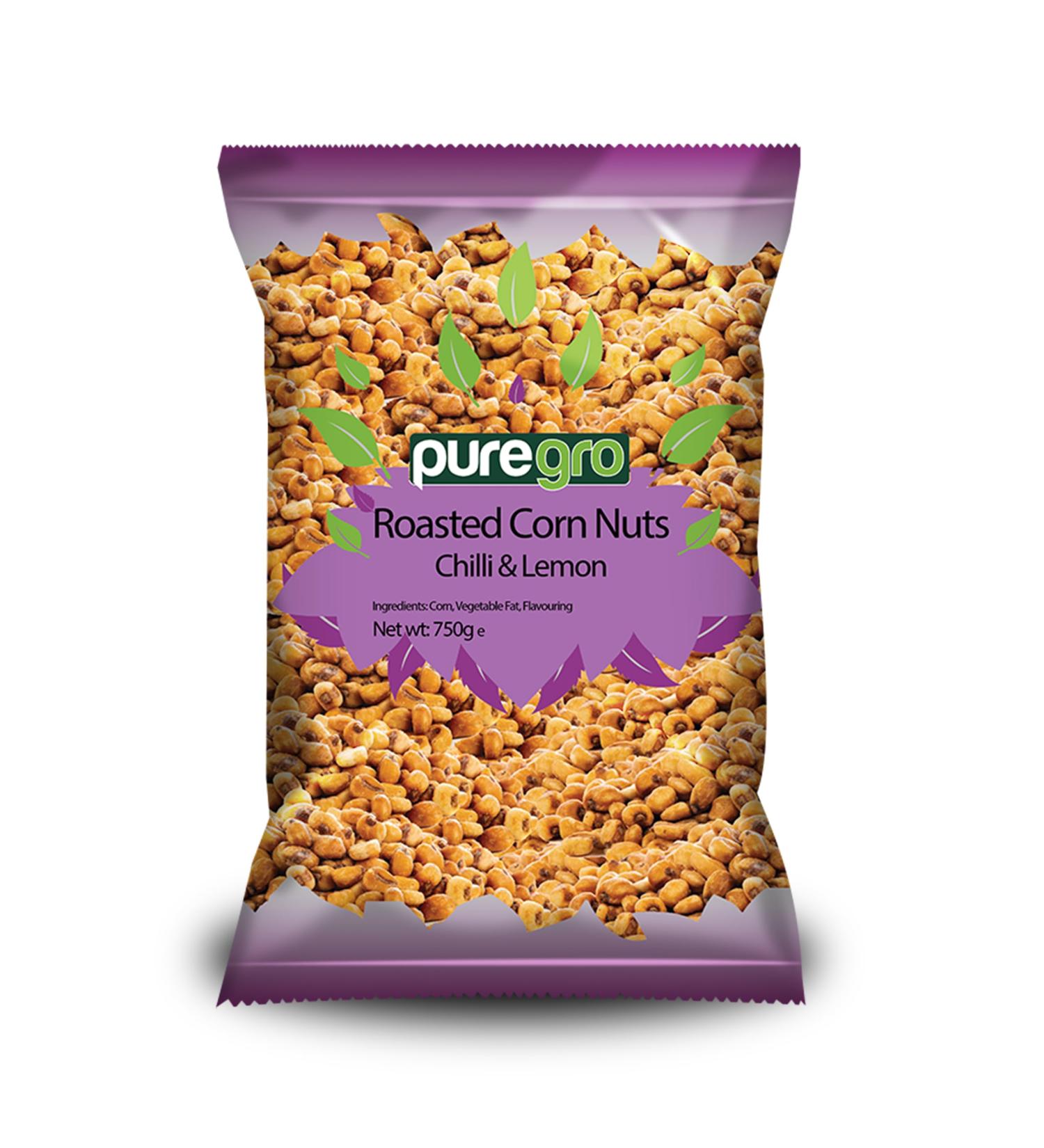 Puregro Roasted Corn Nuts Chilli & Lemon Flavour 750 grams | Pack of 1 | Premium Quality Spanish Crunchy Savoury Snack | Ready to Eat | Chilli & Lemon Flavour | Vegan Plant Based Snack