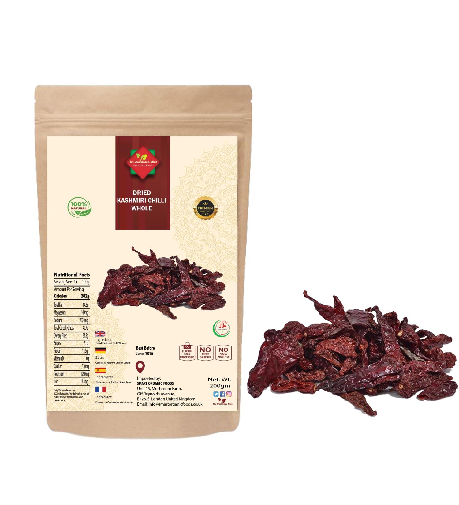 200g| Whole Dried Kashmiri Chillies | Premium Quality| Sun Dried in Organic Environment | Natural | Vegan | No Additives | No Preservatives | 200g - Buy Online on GoSupps.com