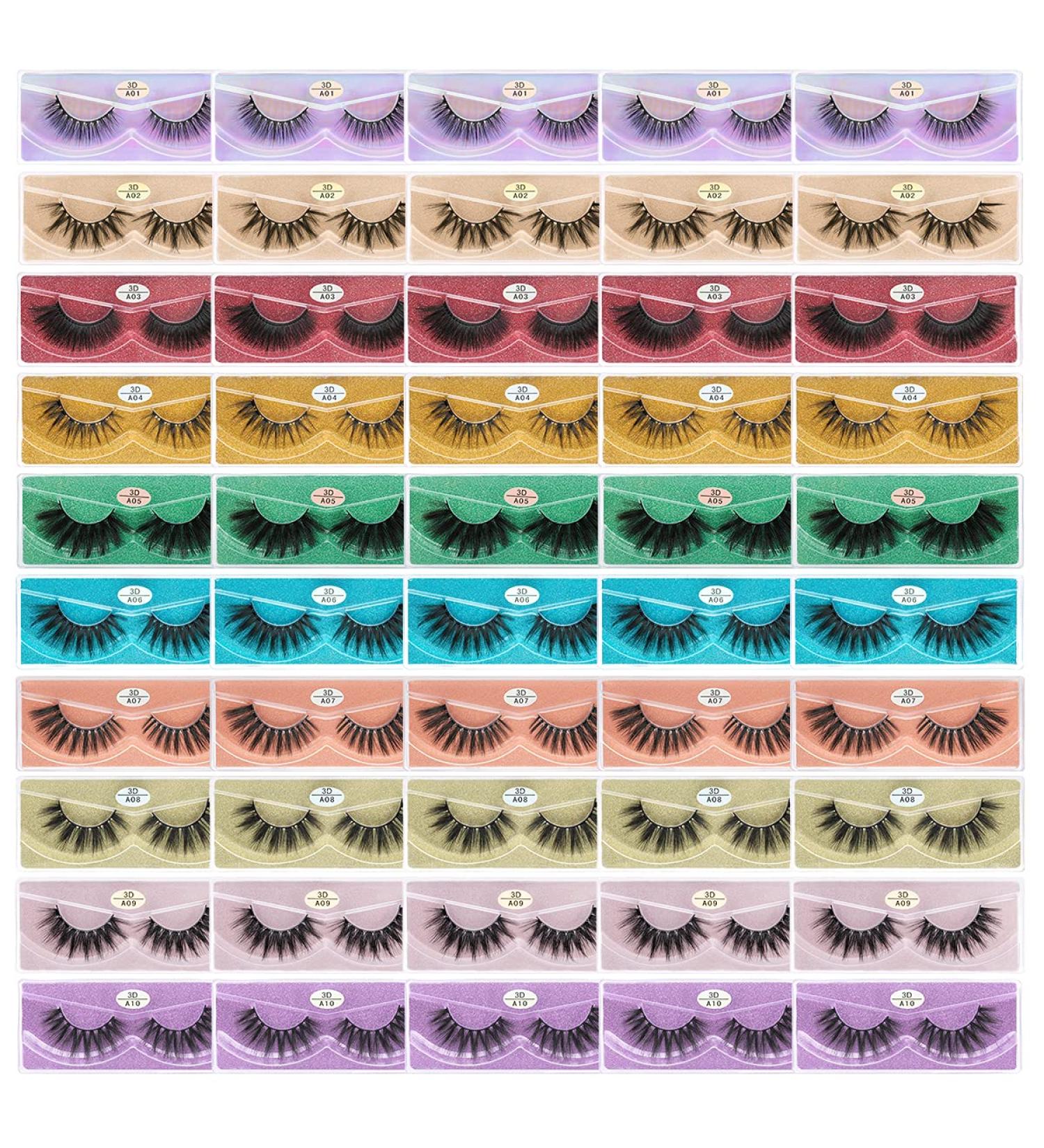 50 Boxes Wholesale Faux Mink Lashes - 10 Styles Volume Eyelashes - Natural Look 3D False Eyelashes - 50 pairs - Buy Online on GoSupps.com