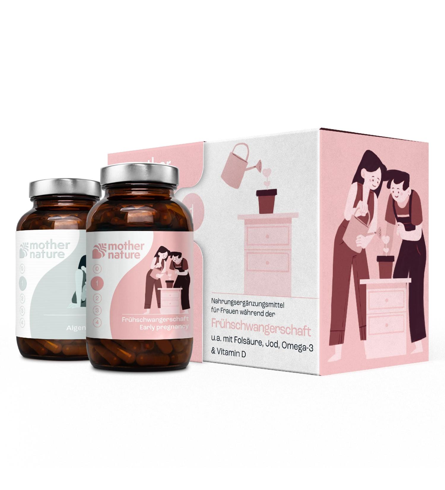 Mother NaturePregnancy Vitamins - 56 Vegan Capsules with Folic Acid Iodine Omega-3 & Vitamin D | 100% Plastic-Free No Additives for Early Pregnancy - Buy Online on GoSupps.com