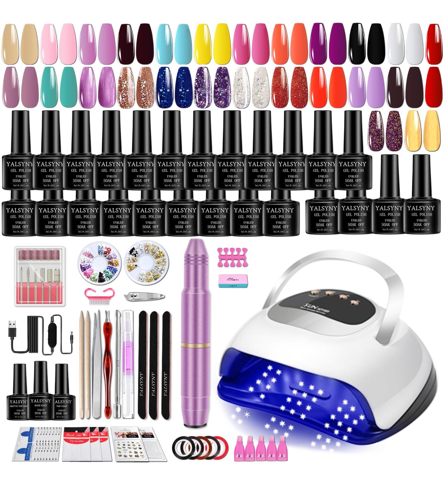 Gel Nail Polish Kit with UV LED Dryer & Electric Nail Drill - DIY Home Nail Tools - Buy Online on GoSupps.com