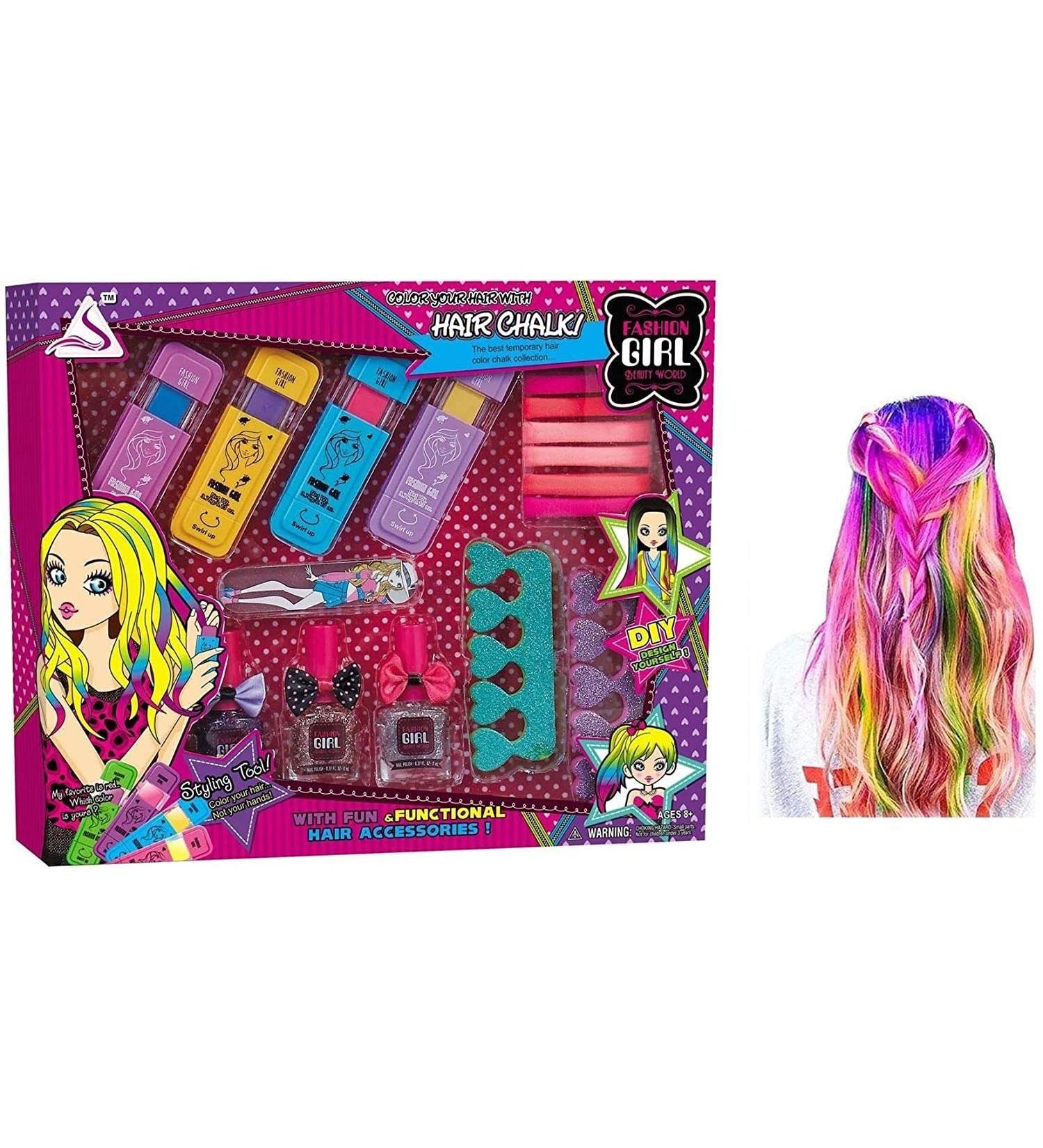 Fashion Girl Styling Temporary Hair Chalk Set - Chalk Your Hair | Dye Hair Color with Nail Polish Hair bands and Accessories - Buy Online on GoSupps.com