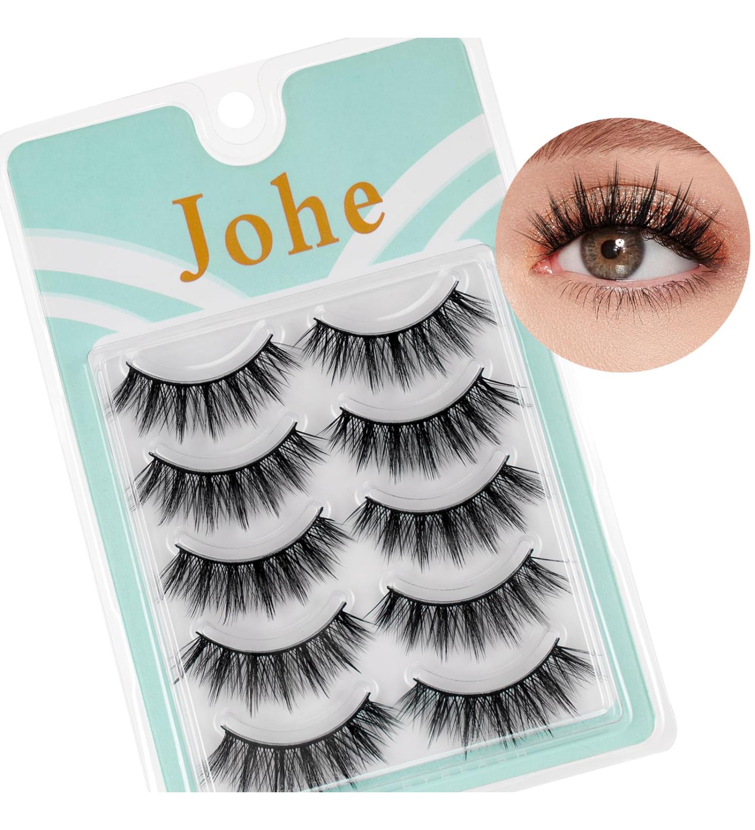 Buy 5 Pairs of 14mm Faux 3D Mink False Eyelashes - Natural Look Fluffy Cat Eye Wispy Lashes | Eagsonway | Contact Lens Friendly & Easy to Apply - Buy Online on GoSupps.com