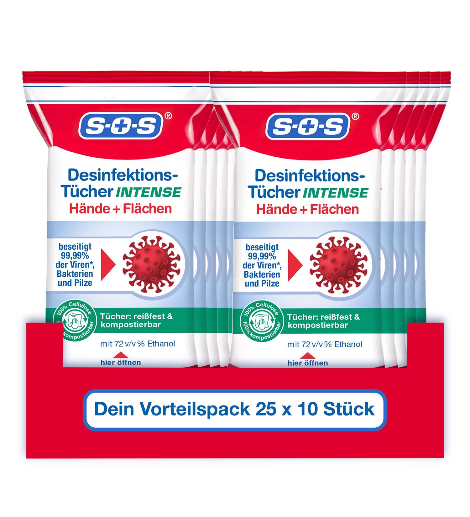 SOS Disinfection Towels - Biodegradable Eliminate 99.99% Bacteria & Viruses | 25 x 10 Pack - Buy Online on GoSupps.com
