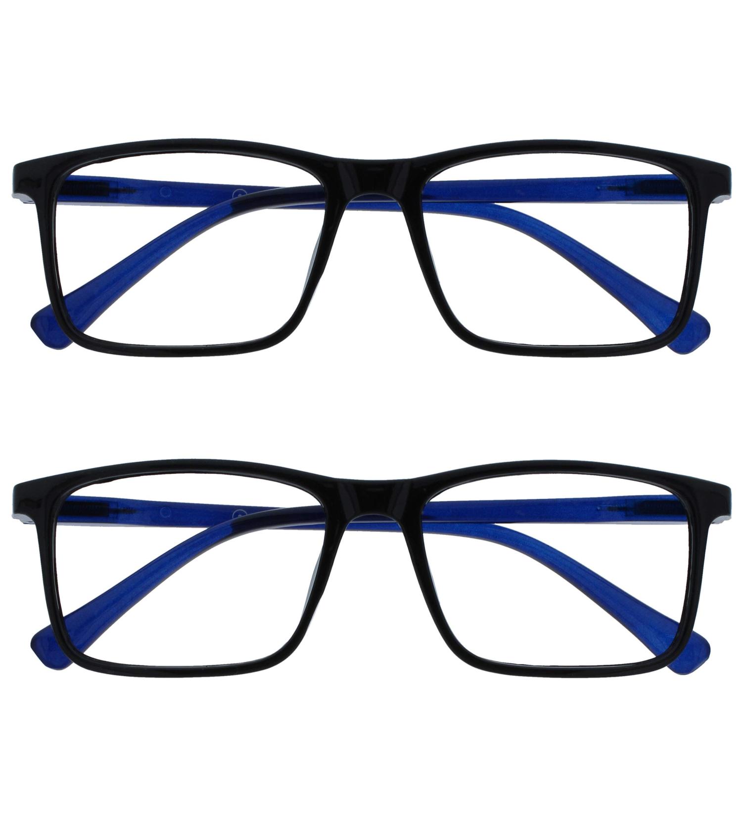 Opulize Ink Long-Distance Glasses - Large Rectangular Frame Pack Scratch-Resistant Spring Hinges - Black & Blue for Men - 2.00 Diopters - Buy Online on GoSupps.com